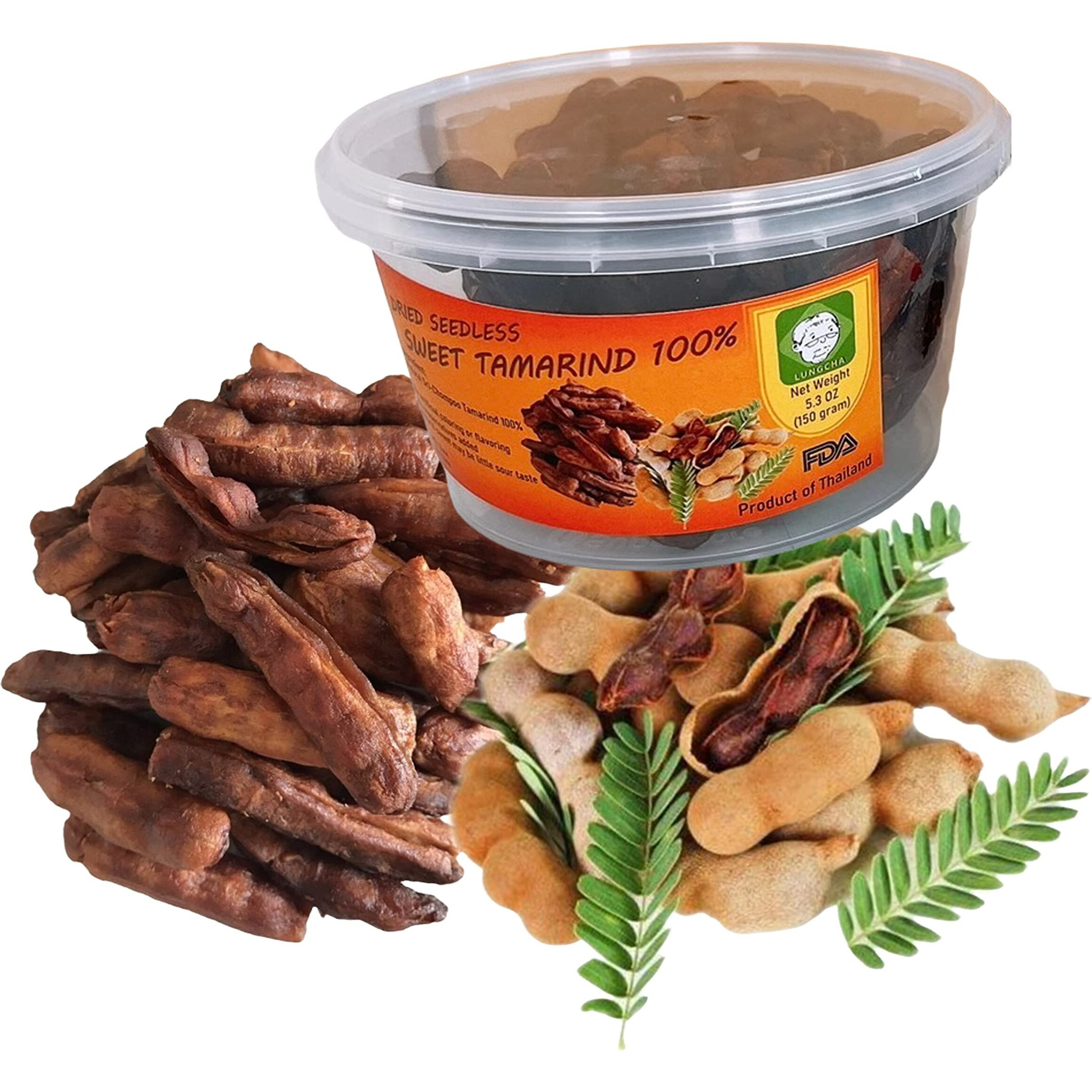 Seedless Fresh Dried Real Fruit Tamarind See-Chom-Phoo Little Sour And Sweet Small Pieces 150 G. (5.29 Oz.)
