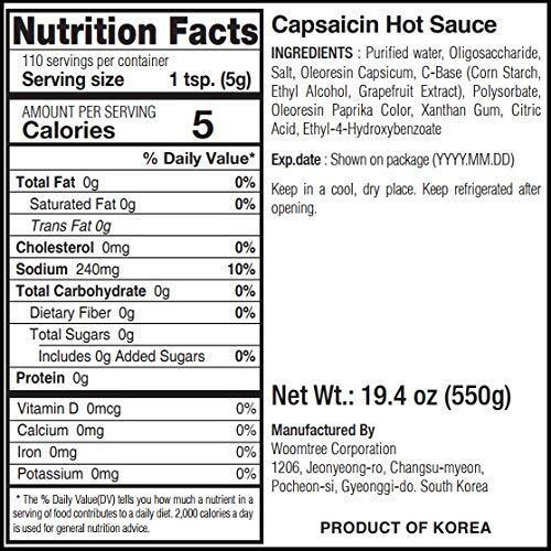 Woomtree Hot Sauce Capsaicin Oil, 19.4 Oz - Bottle | Made In Korea |