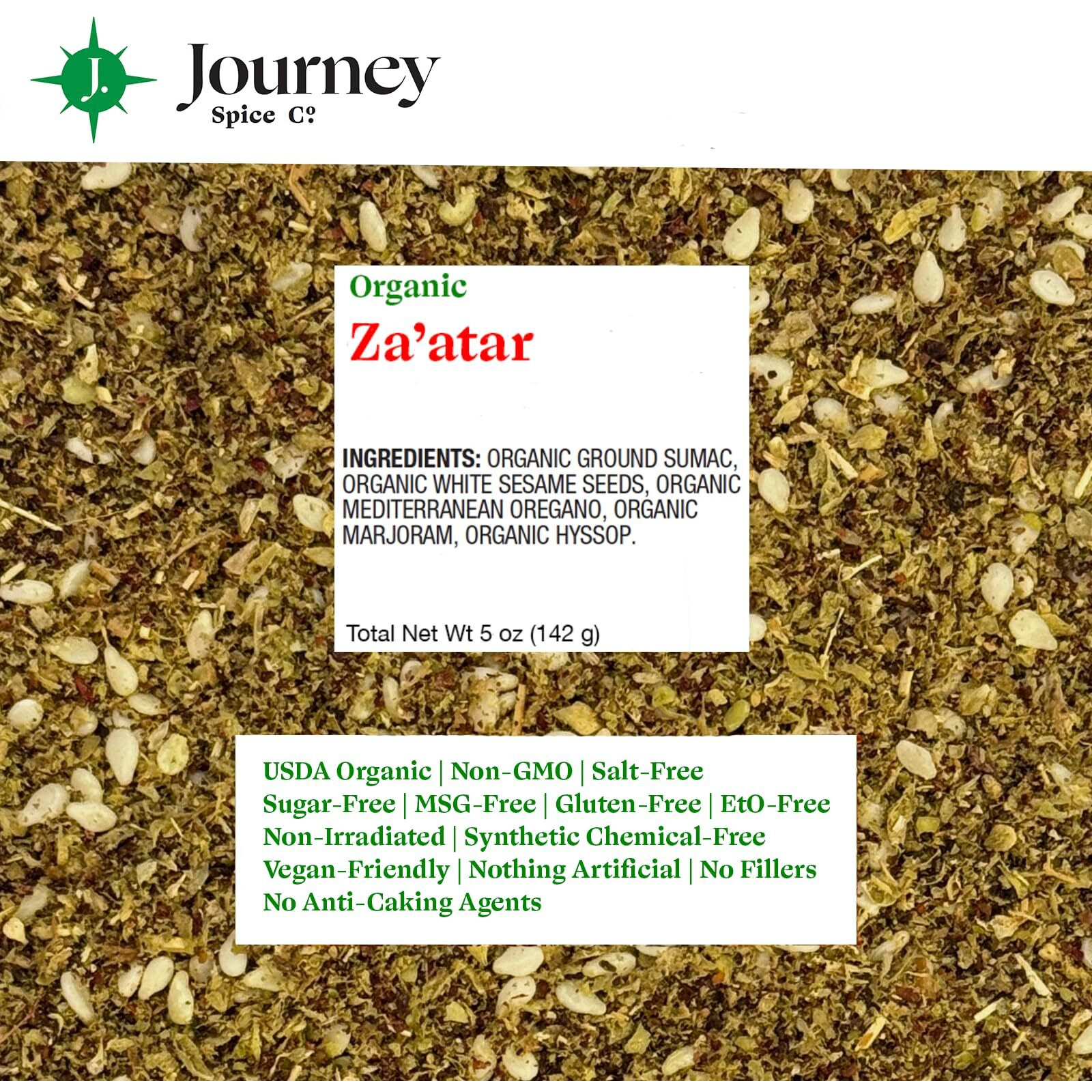 Gourmet Organic Zaatar Spice Blend Gift Set By Journey Spice Co. | Sumac, Sesame Seeds, Oregano, Marjoram, Hyssop | Salt-Free | Non-Gmo