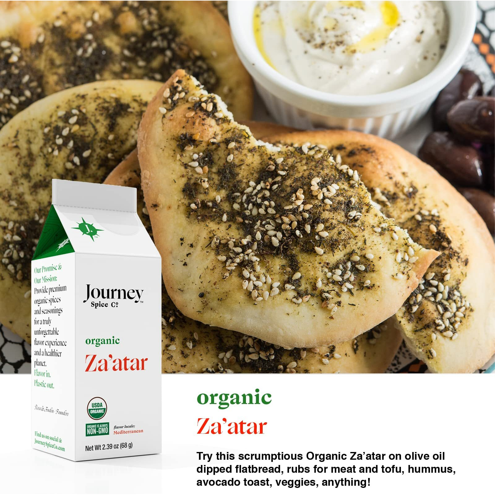 Gourmet Organic Zaatar Spice Blend Gift Set By Journey Spice Co. | Sumac, Sesame Seeds, Oregano, Marjoram, Hyssop | Salt-Free | Non-Gmo