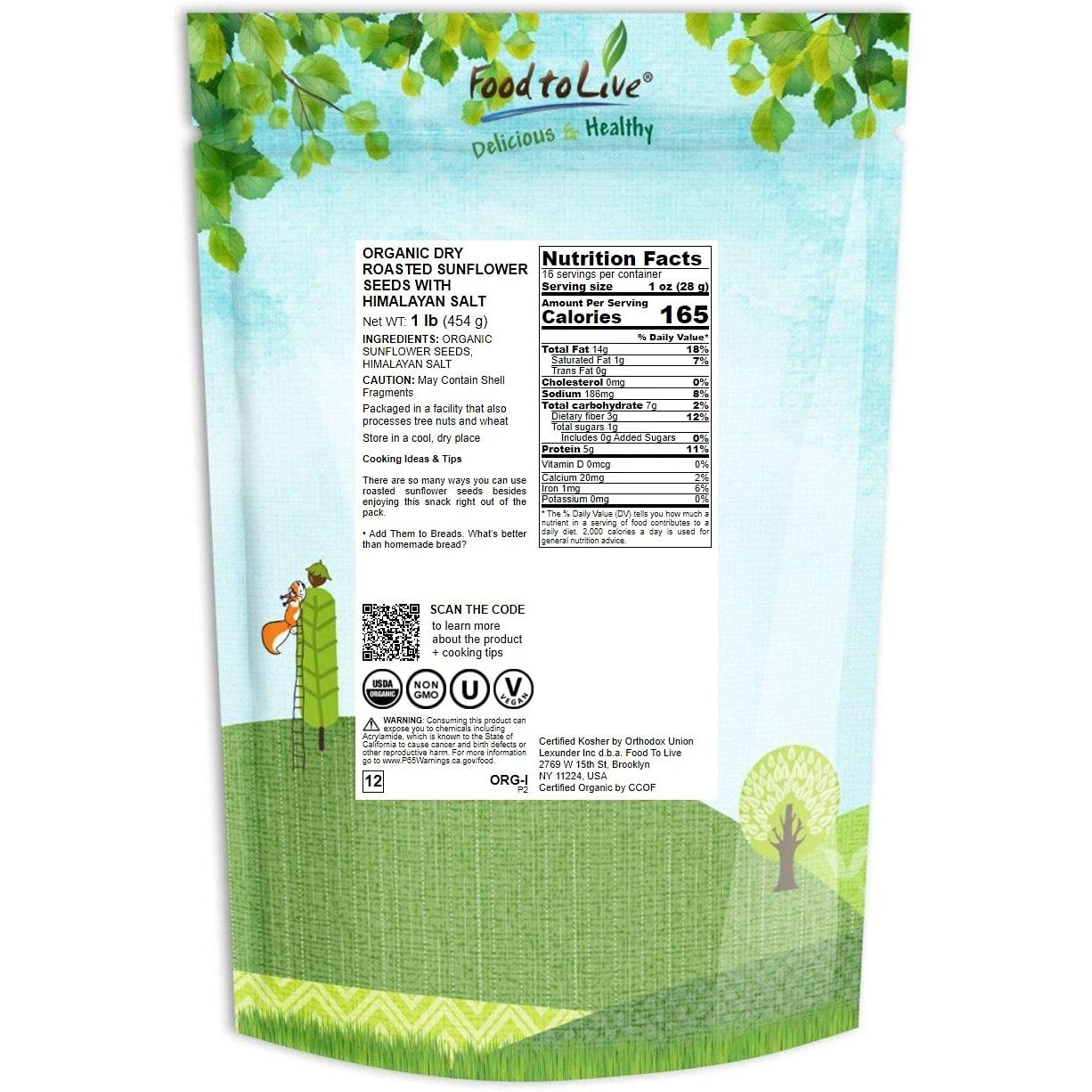 Food To Live Organic Roasted And Salted Sunflower Seeds, 1 Pound Non-Gmo Kernels, Vegan, Kosher, Bulk, Hulled, High In Protein And Dietary Fiber. Great For Snacking, Cooking, And Salads.