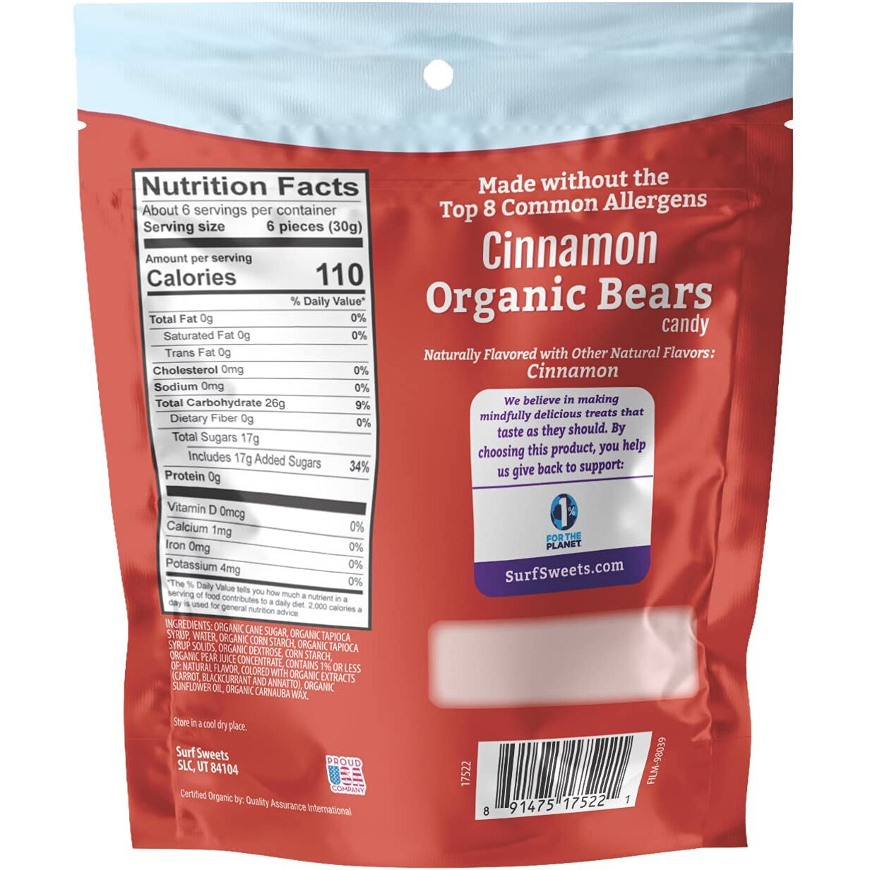 Surf Sweets Organic Bears, Cinnamon, Usda Organic, Vegan, Gluten Free & Non-Gmo, 6 Oz (Pack Of 8)