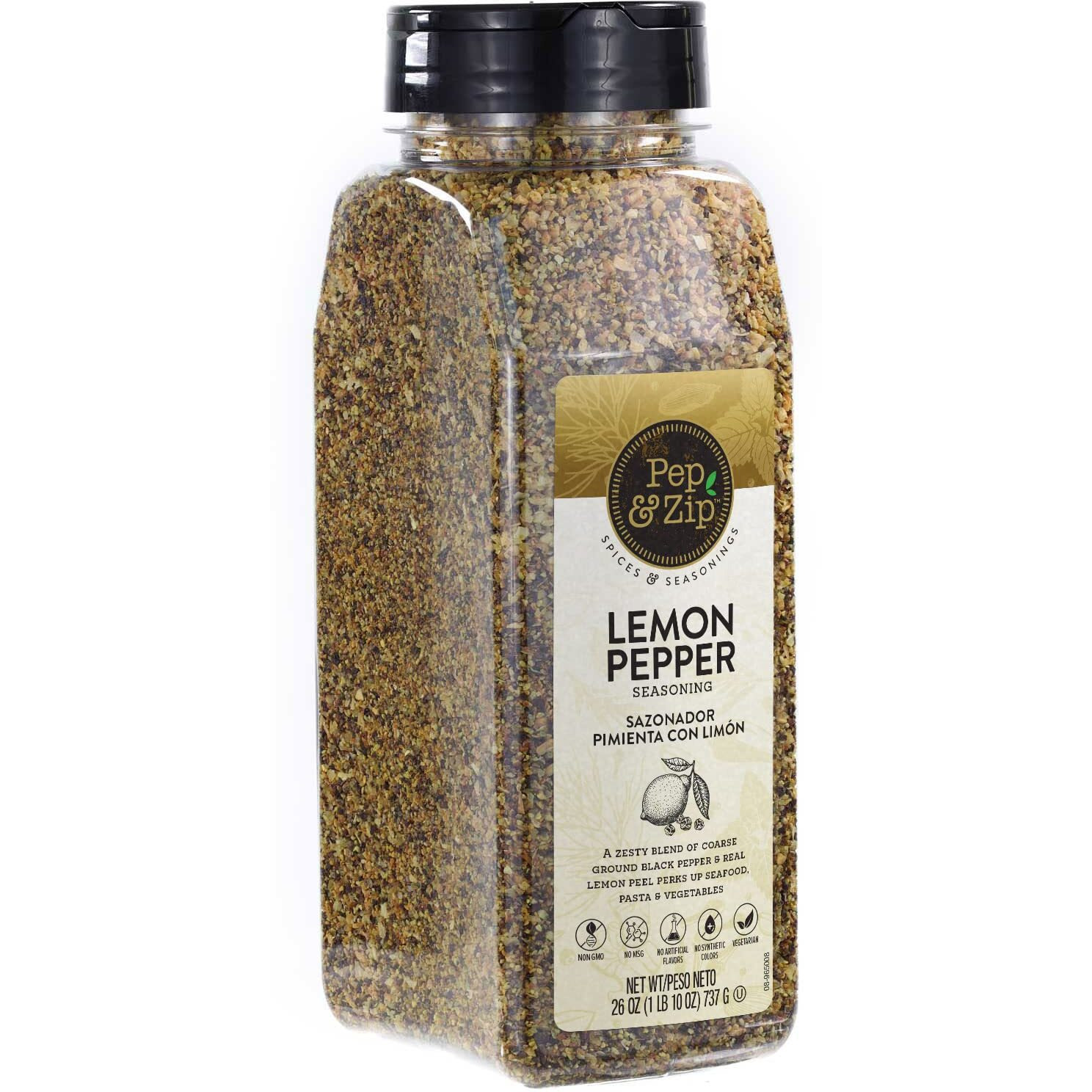 Pep And Zip, Lemon Pepper Seasoning/Sazonador Pimienta Con Limon, Zesty Flavor, Great On Wings, Non-Gmo, Kosher, No Msg, 26Oz