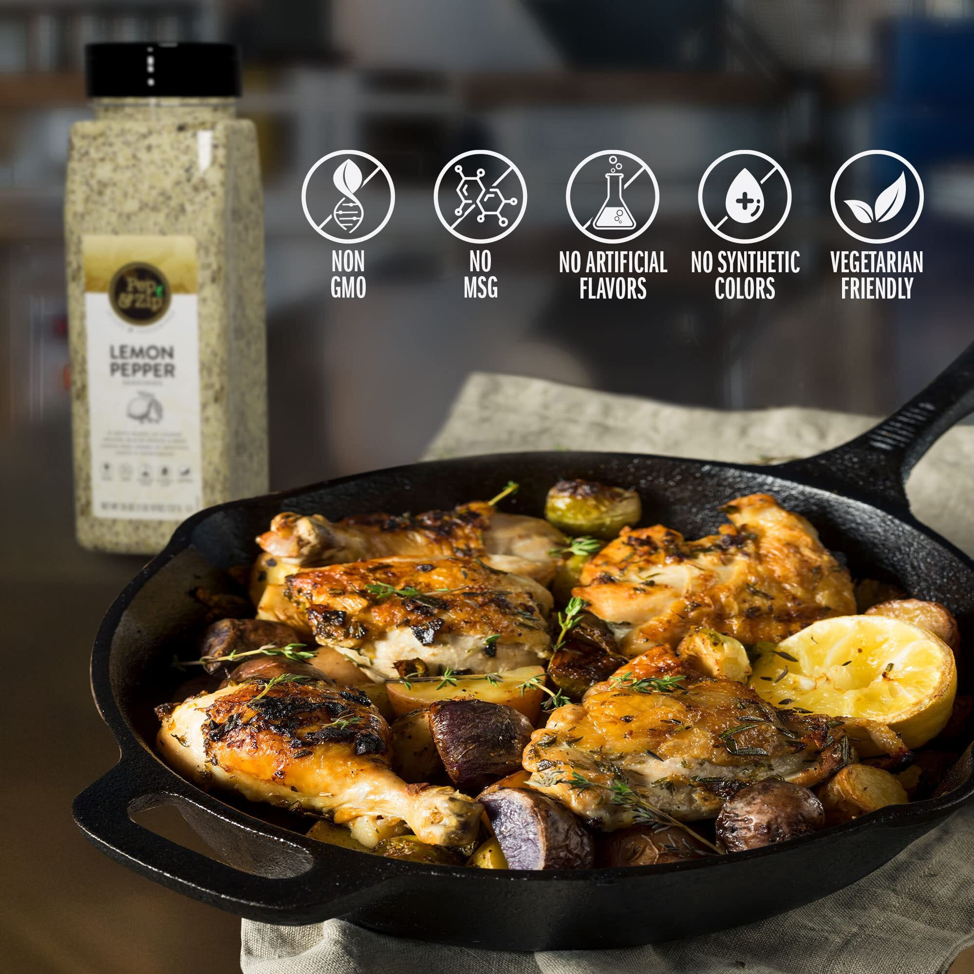 Pep And Zip, Lemon Pepper Seasoning/Sazonador Pimienta Con Limon, Zesty Flavor, Great On Wings, Non-Gmo, Kosher, No Msg, 26Oz