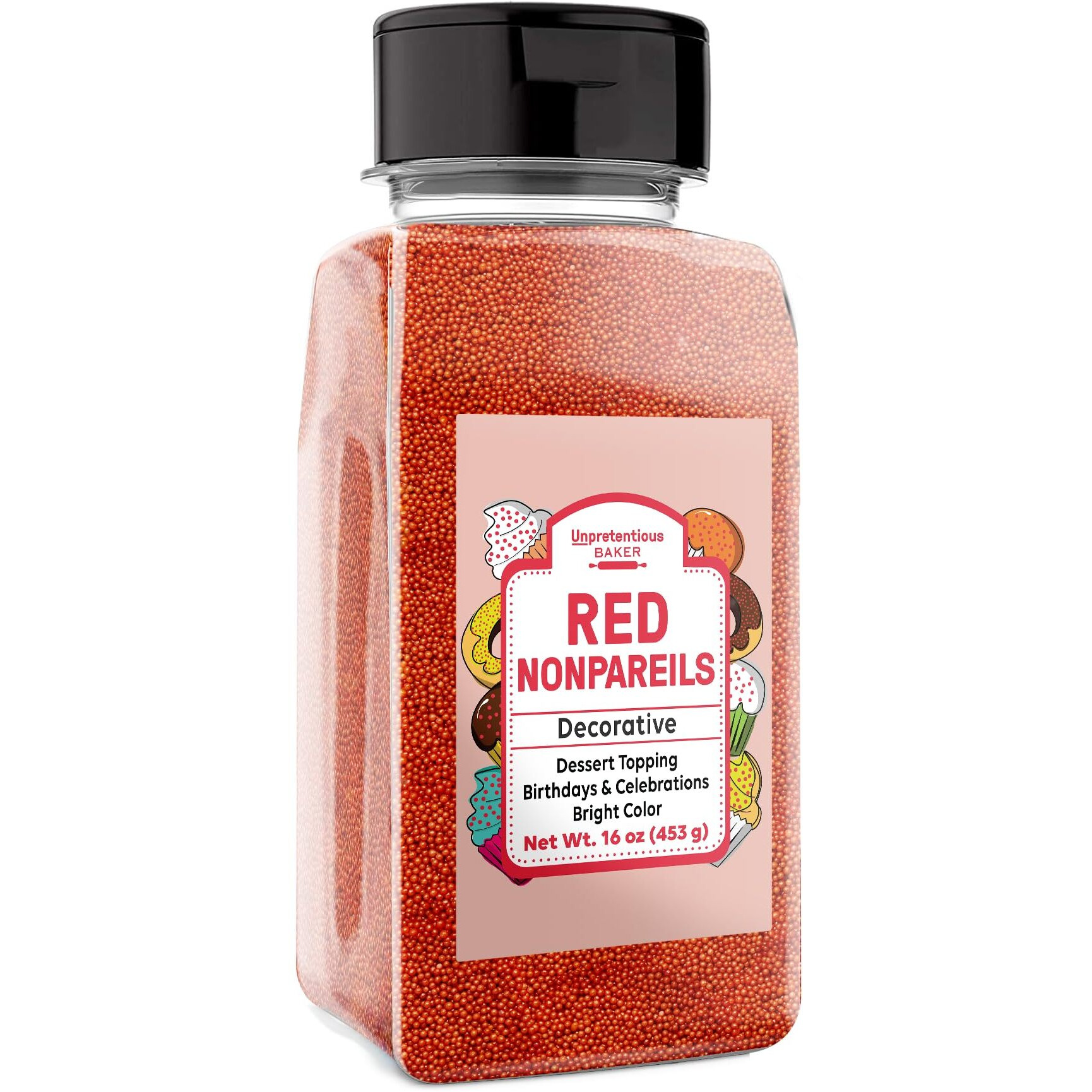 Unpretentious Red Nonpareils, 1 Lb, Dessert Topping, Bright Red Color, Round Sprinkles