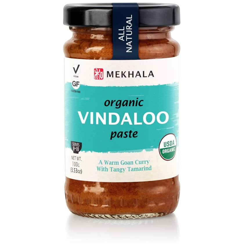 Mekhala Organic Vindaloo Indian Cooking Paste. Versatile Sauce, Marinade, Cooking Paste. Hot. Organic Vegan Gluten-Free No Added Sugar 3.53Oz