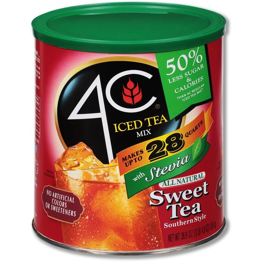 4C Reduced Sugar Powdered Drink Mix Canisters, Iced Tea, 28 Quarts, Family Sized Canister, Thirst Quenching & Refreshing Flavors (Sweet Tea, 36.9 Ounce (Pack Of 1))