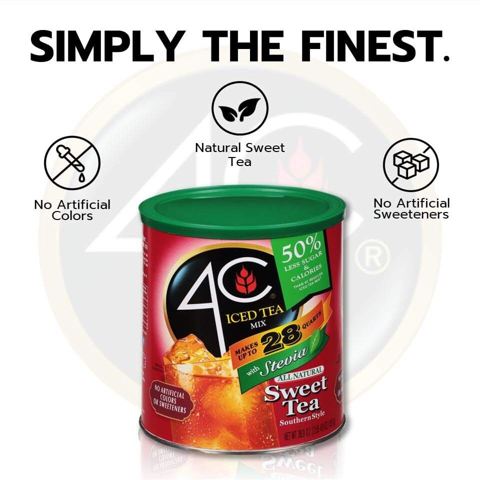 4C Reduced Sugar Powdered Drink Mix Canisters, Iced Tea, 28 Quarts, Family Sized Canister, Thirst Quenching & Refreshing Flavors (Sweet Tea, 36.9 Ounce (Pack Of 1))