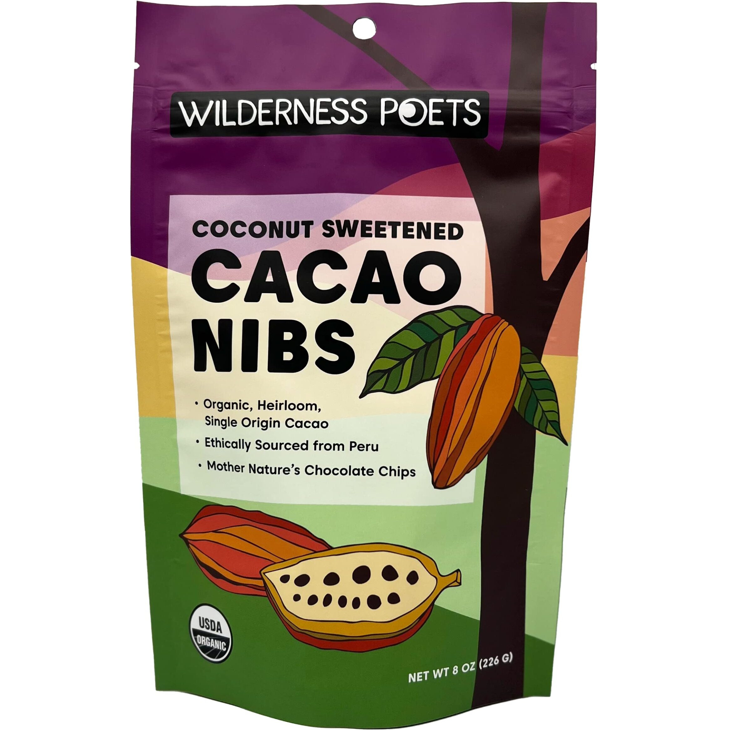 Wilderness Poets Cacao Nibs (Sweetened With Coconut Nectar) - Organic Raw Cacao Nibs - (8 Ounce - 227G)