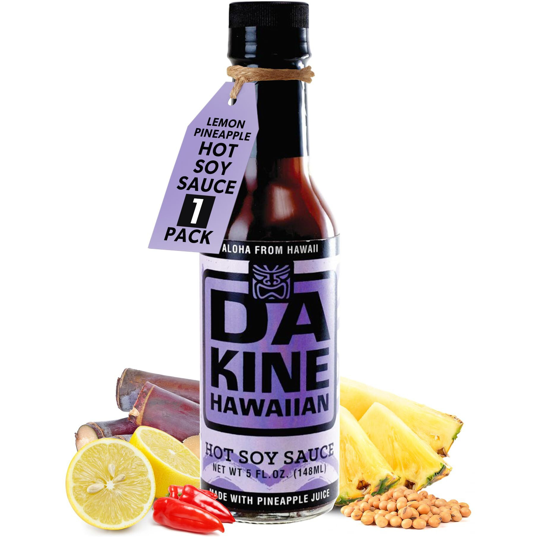 Da Kine Hawaiian Hot Soy Sauce, Premium Gourmet Hot Sauce Made In Small Batches, Vegan & Vegetarian Hot Sauce, Pineapple Hot Soy Sauce, Adds Gourmet Flair To Dishes - 5 Fl. Oz. (Hot Soy 1-Pack)