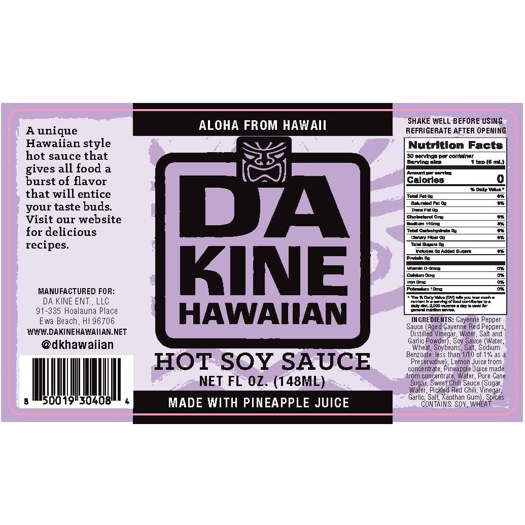 Da Kine Hawaiian Hot Soy Sauce, Premium Gourmet Hot Sauce Made In Small Batches, Vegan & Vegetarian Hot Sauce, Pineapple Hot Soy Sauce, Adds Gourmet Flair To Dishes - 5 Fl. Oz. (Hot Soy 1-Pack)