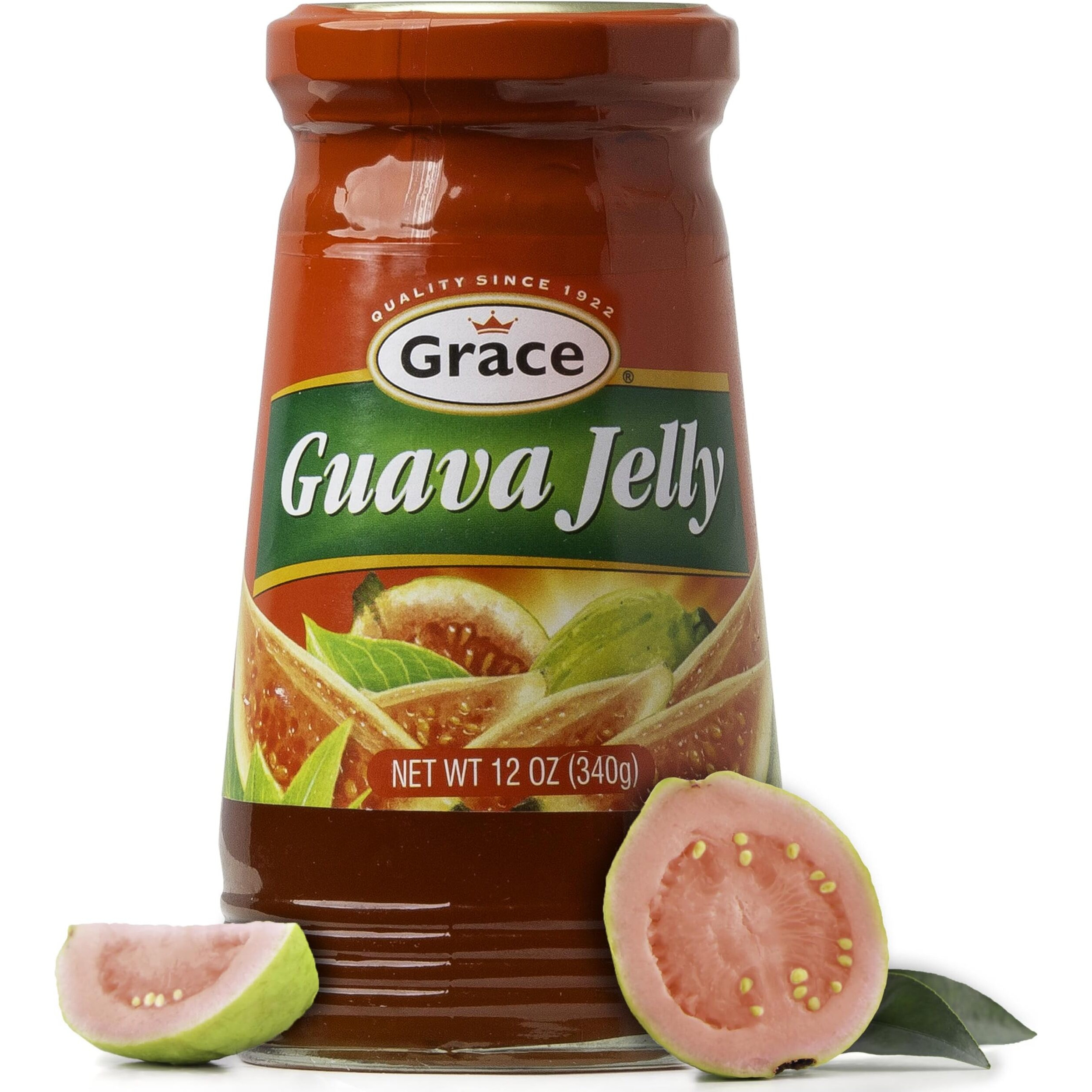 Grace Guava Jelly 12Oz - 2 Jars - Tropical Guava Paste Made With Premium Jamaican Guava Fruit - Caribbean Guava Fruit Spread Ideal For Guava Gizzada & Pastelitos De Guayaba