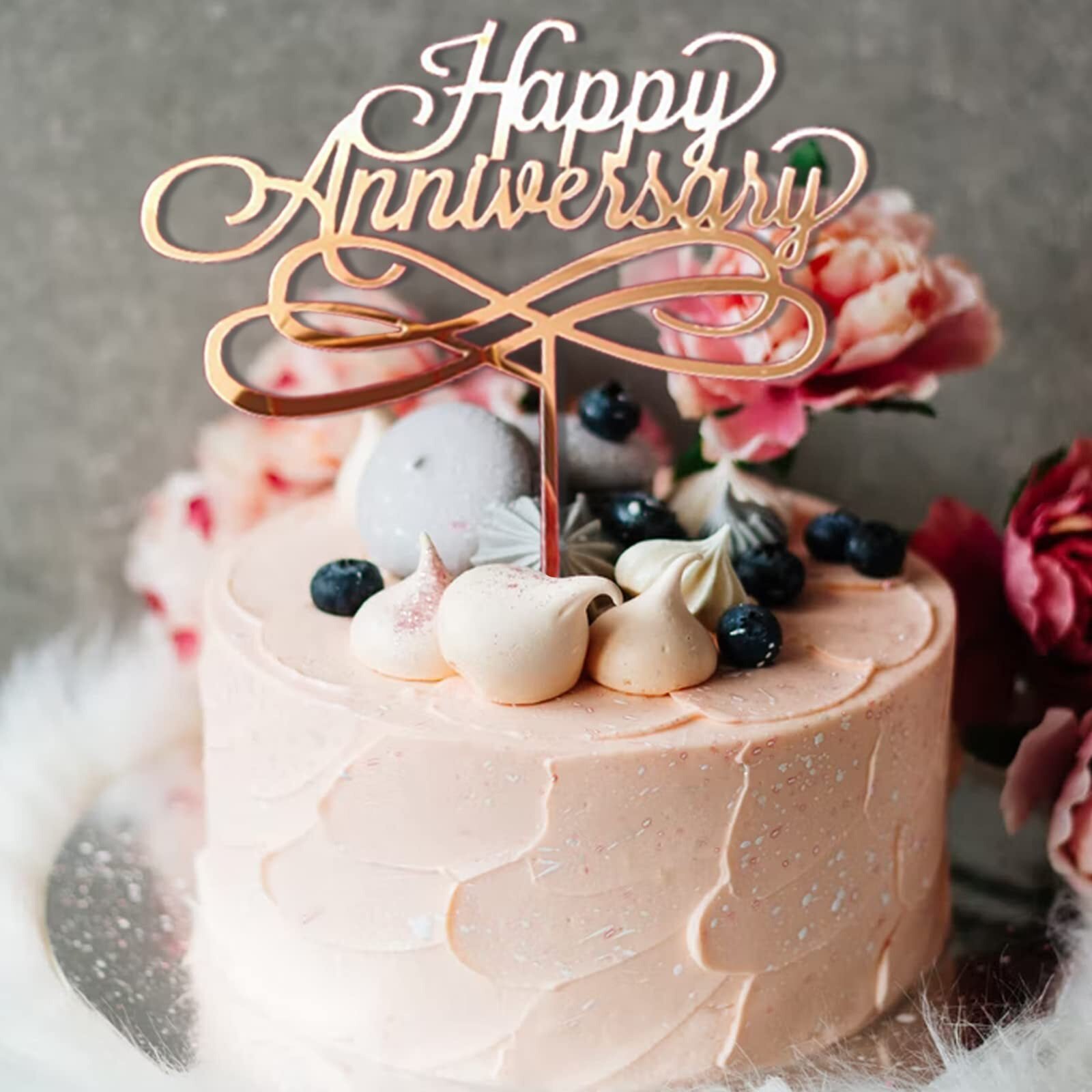 8 Pack Happy Anniversary Cake Topper, Gold Sliver Wedding Anniversary Acrylic Cake Toppers, Happy Anniversary Party Decorating Supplies (8)