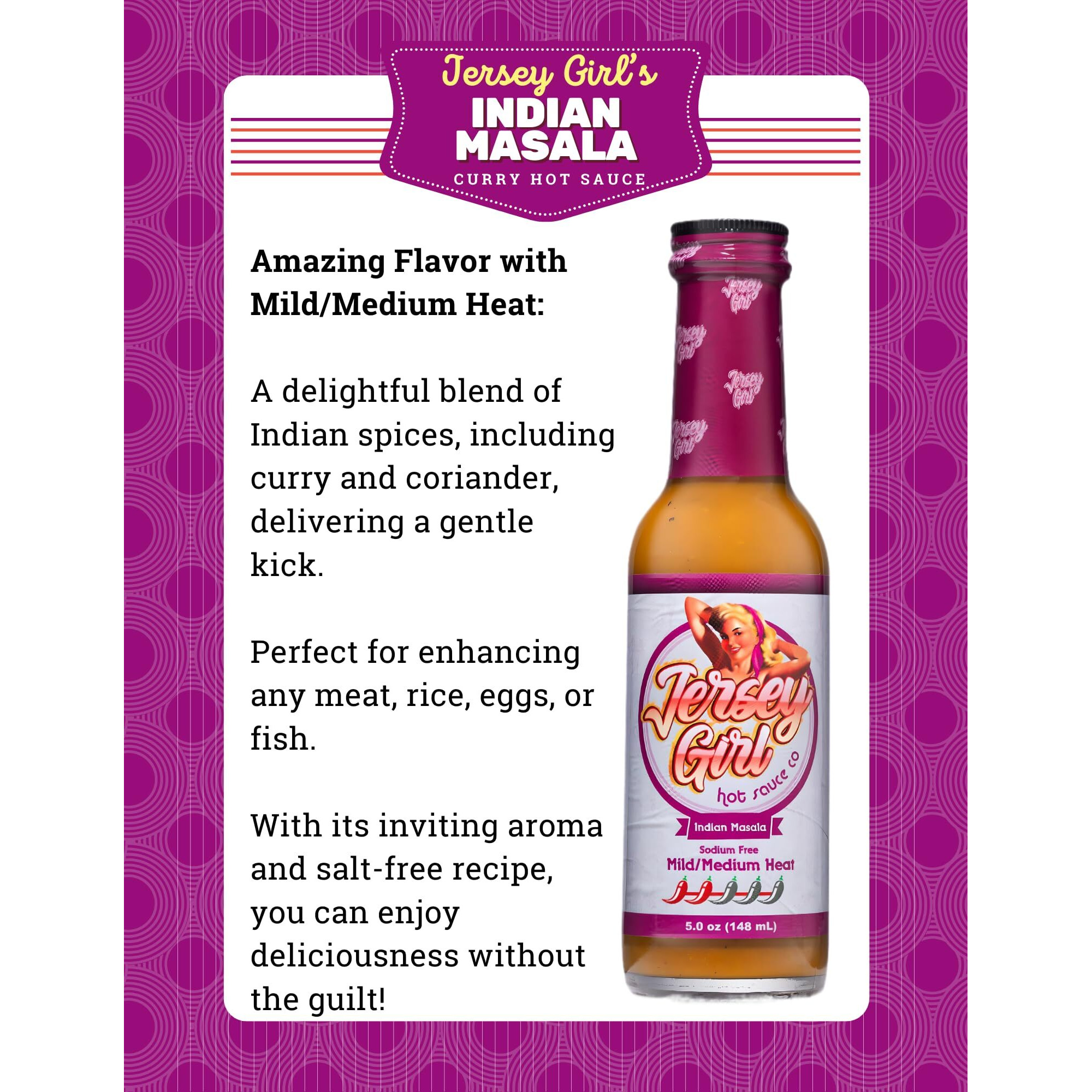 Jersey Girl Indian Masala Habanero Hot Sauce 5Oz | Keto Friendly | No Added Salt, Naturally Sodium Free | Flavors Of Curry, Coriander, & Cumin