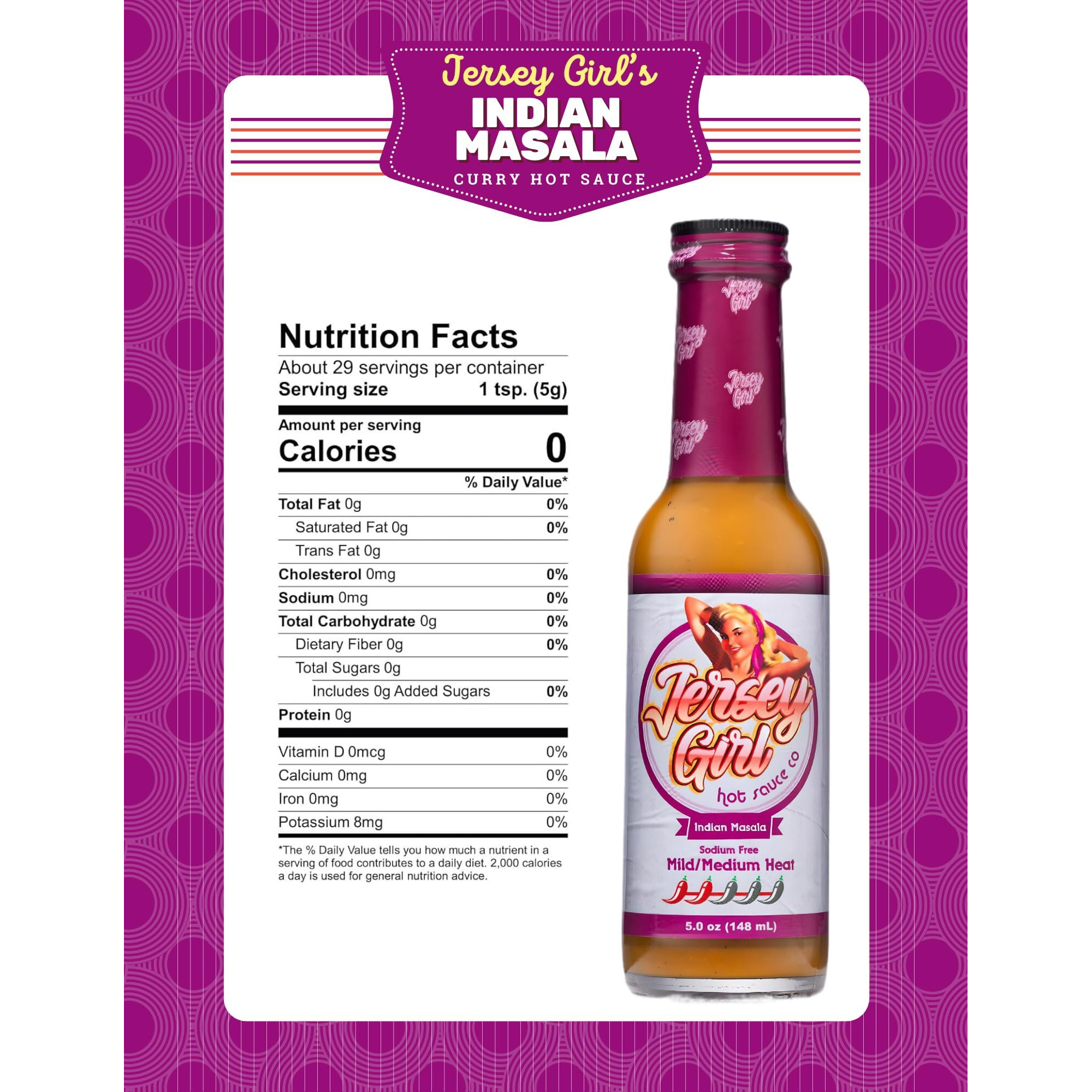 Jersey Girl Indian Masala Habanero Hot Sauce 5Oz | Keto Friendly | No Added Salt, Naturally Sodium Free | Flavors Of Curry, Coriander, & Cumin