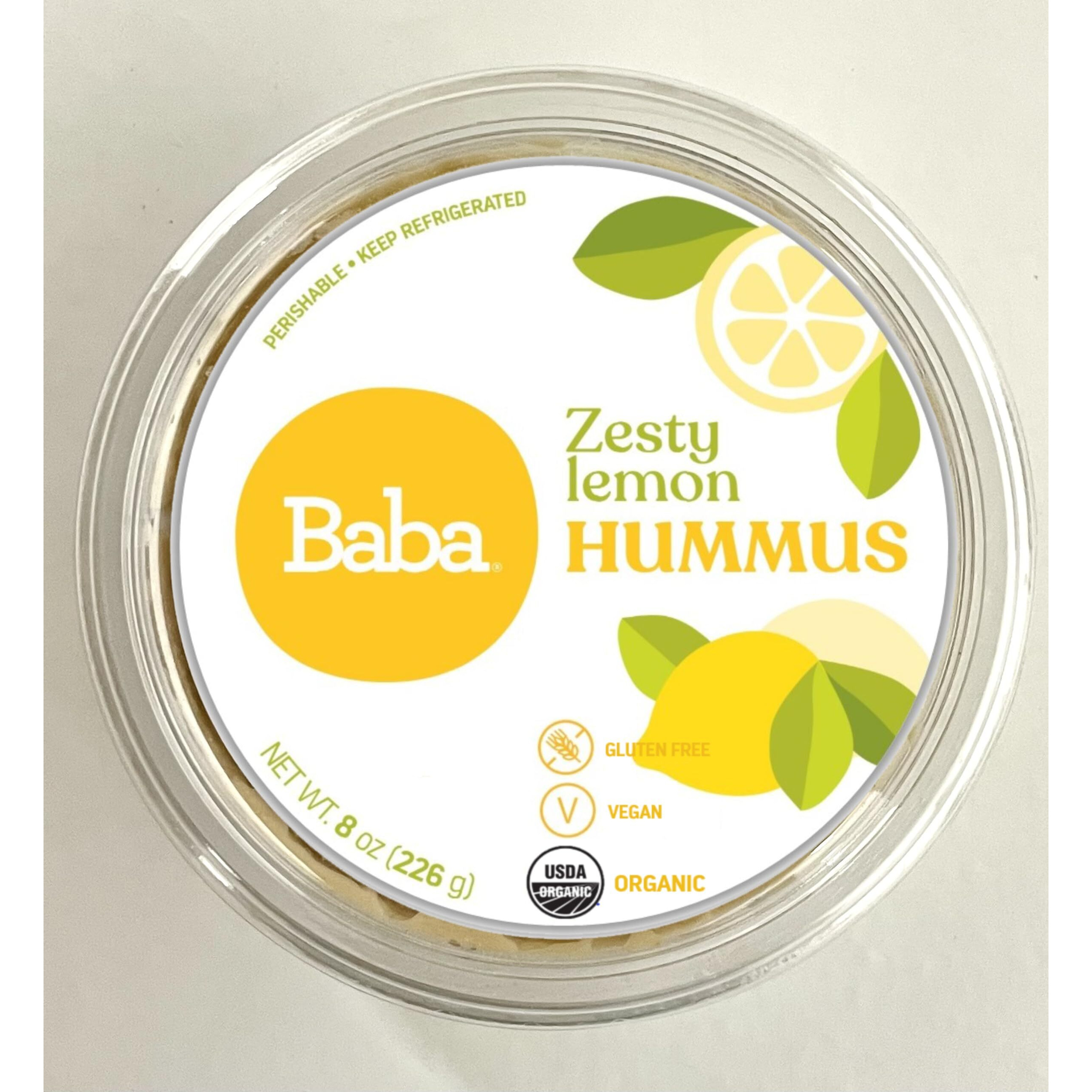 Baba Organic Hummus (8 Oz) - Usda Organic, Gluten Free, Vegan, Non-Gmo, Cholesterol Free, Zero Preservatives (Zesty Lemon Hummus)