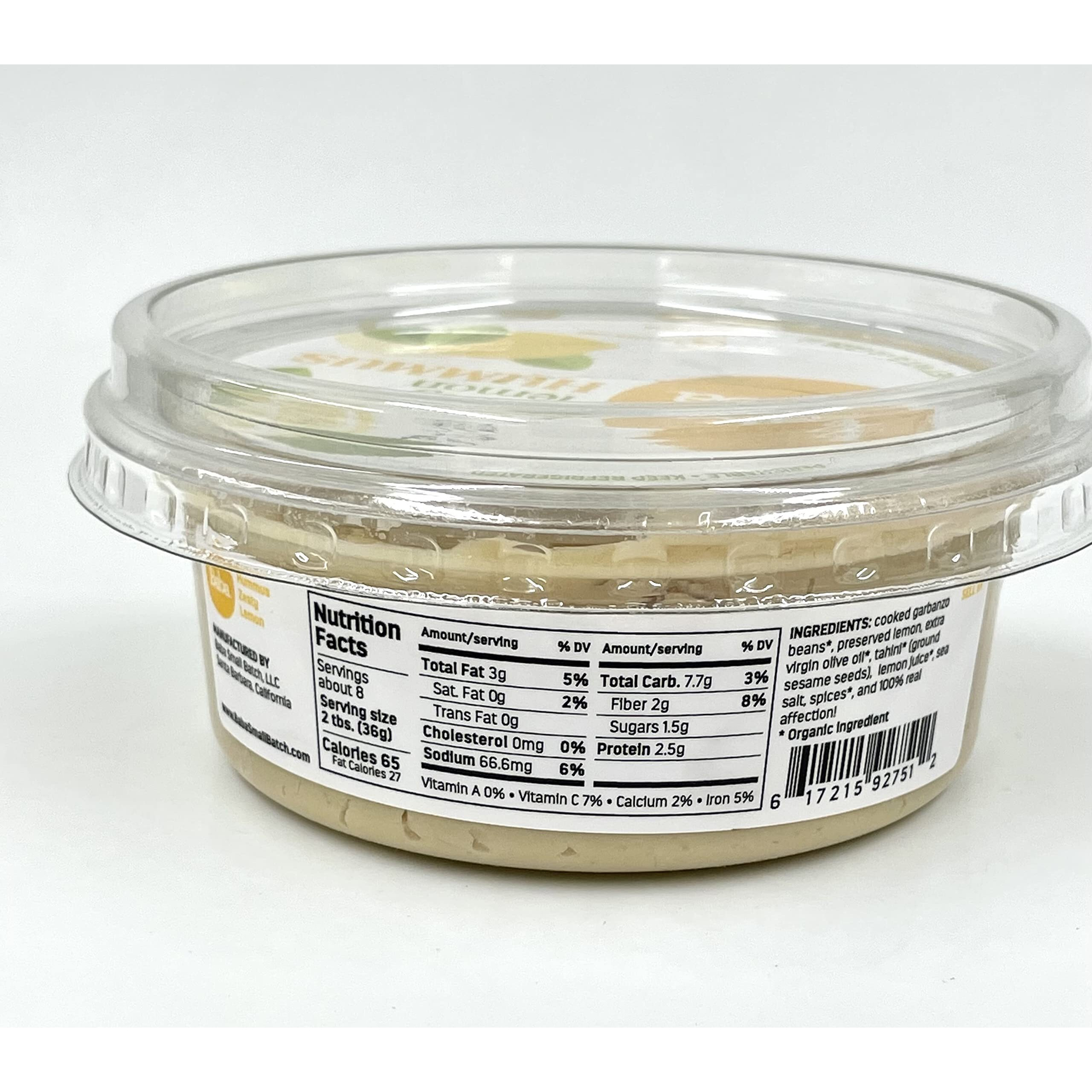 Baba Organic Hummus (8 Oz) - Usda Organic, Gluten Free, Vegan, Non-Gmo, Cholesterol Free, Zero Preservatives (Zesty Lemon Hummus)