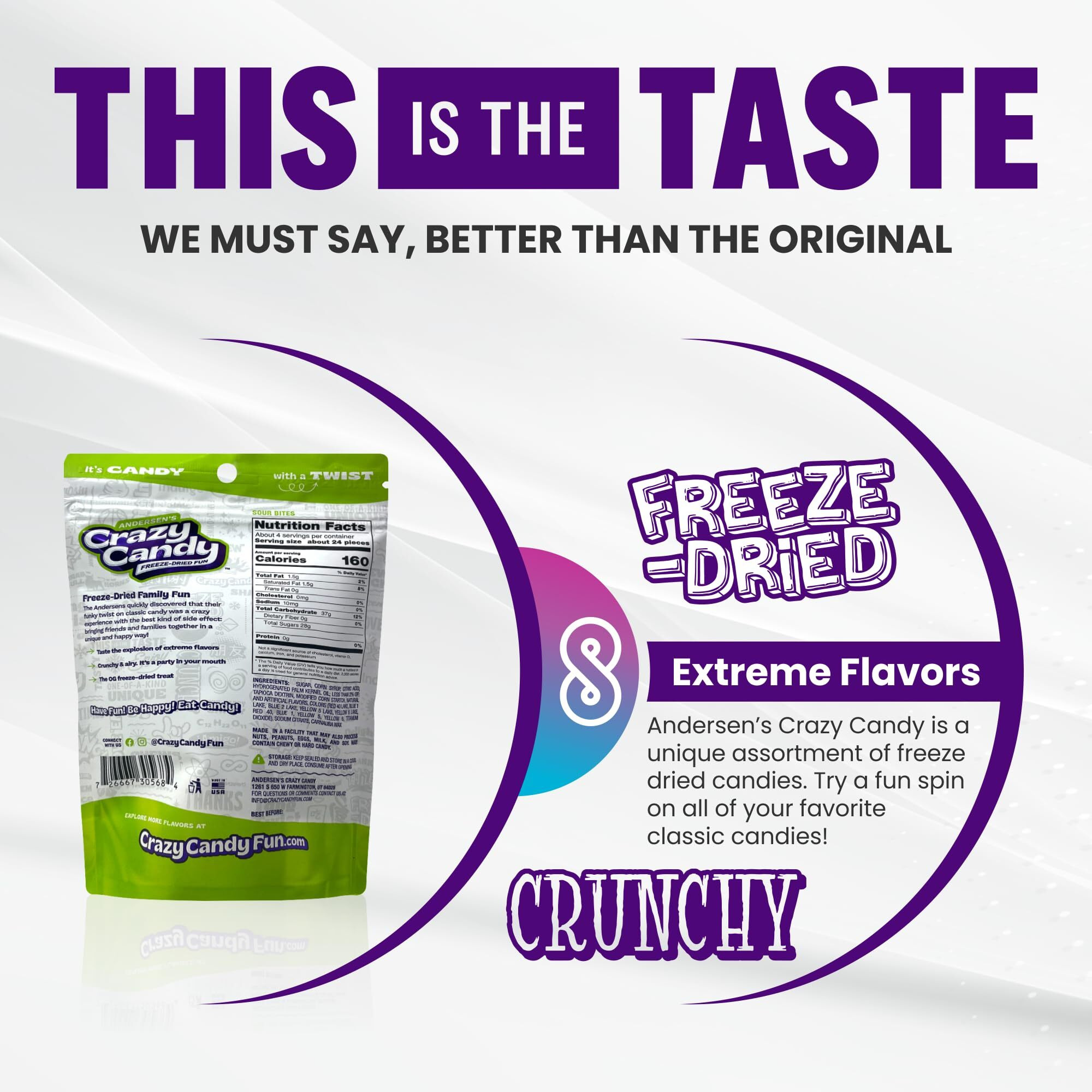Andersen's Crazy Candy Freeze Dried Candy - Freeze Dried Sour Bites, 4.2 Ounces