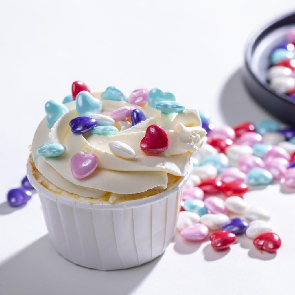 Valentine's Blue Heart Sprinkles,Cake Sprinkles,Cookie Sprinkles,Sugar Pearl, Edible Candy Pearls For Cake 130G 4.6Oz Cupcake Decorationg (Rainbowheart)