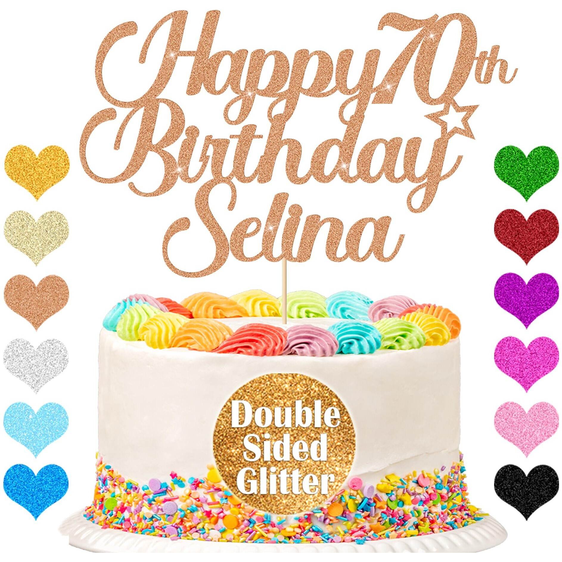 Personalized Happy Birthday Cake Topper Cake Decorations Double Sided Glitter Cake Toppers Custom Gifts For Women Men Friend With Any Age Name On 1St 10Th 20Th 30Th 40Th 50Th (Rose Gold)