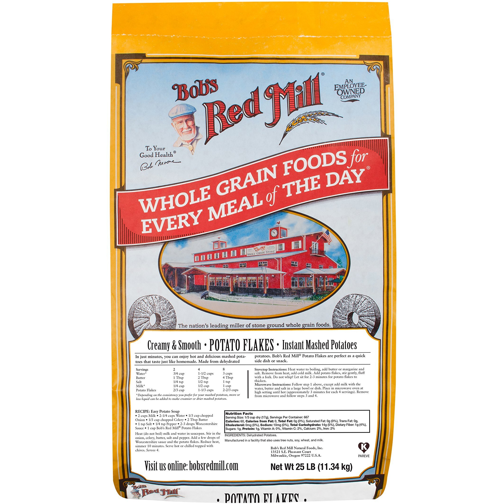 Bob's Red Mill Instant Mashed Potatoes Creamy Potato Flakes, 25 Pound