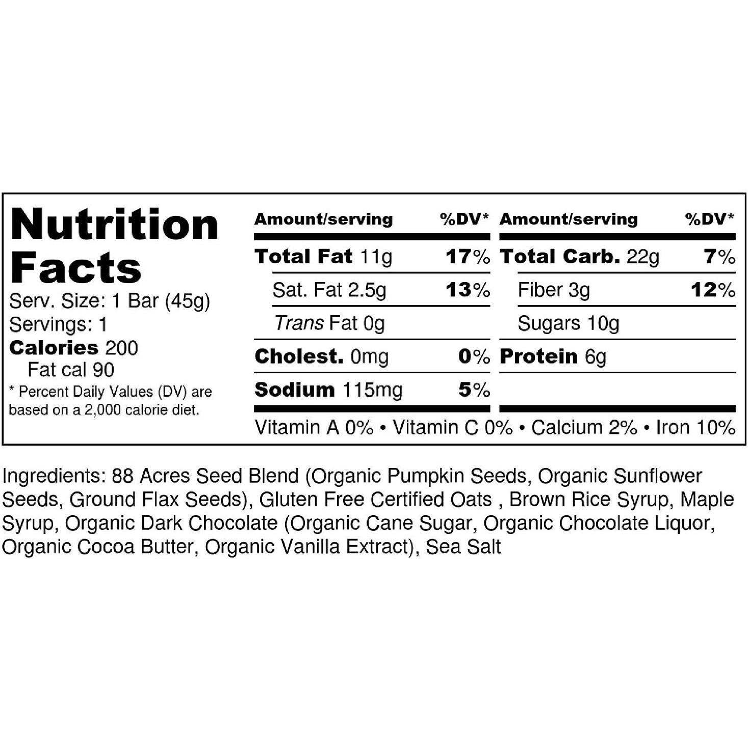 88 Acres, Dark Chocolate Sea Salt Seed Bars, 9 Count (Pack Of 1)