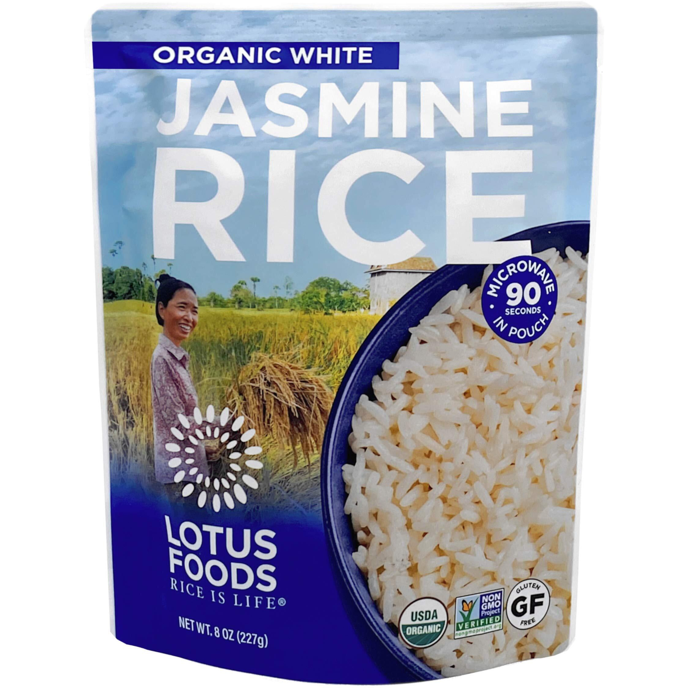 Lotus Foods Organic White Jasmine Rice Heat & Eat Pouch - Gluten Free White Rice, Organic Rice, Instant Microwave Jasmine Rice, Microwavable Pre Cooked Rice - 8 Oz (Pack Of 6)
