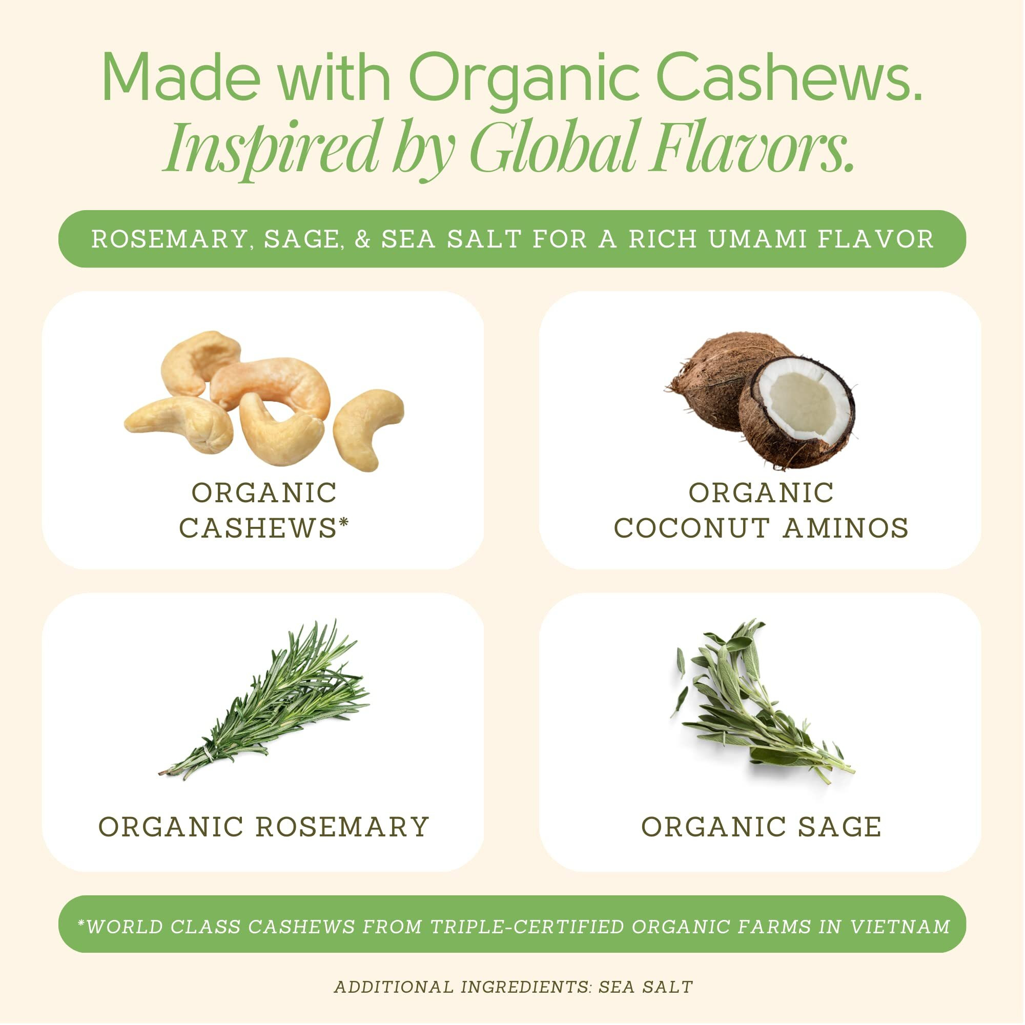 Rich Nuts Savory Sage Gourmet Sprouted Cashews | Vegan, Paleo, Keto | Made With Organic Rosemary, Sage, And Sea Salt | Non-Roasted From Dehydrated Germinated Raw, Whole Cashews | 5 Oz Bag (2 Pack)