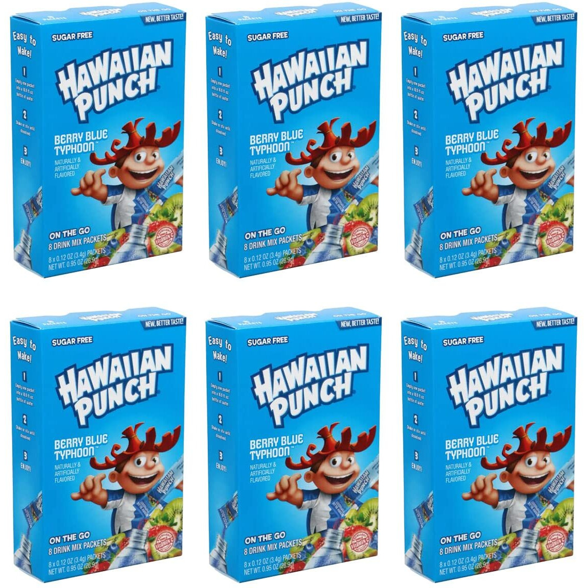 Hawaiian Punch Sugar-Free Berry Blue Powdered Drink Mix 6 Count Of 8 Packets Each For Total 48 Sticks Bundle Packaged By D'Elite Box
