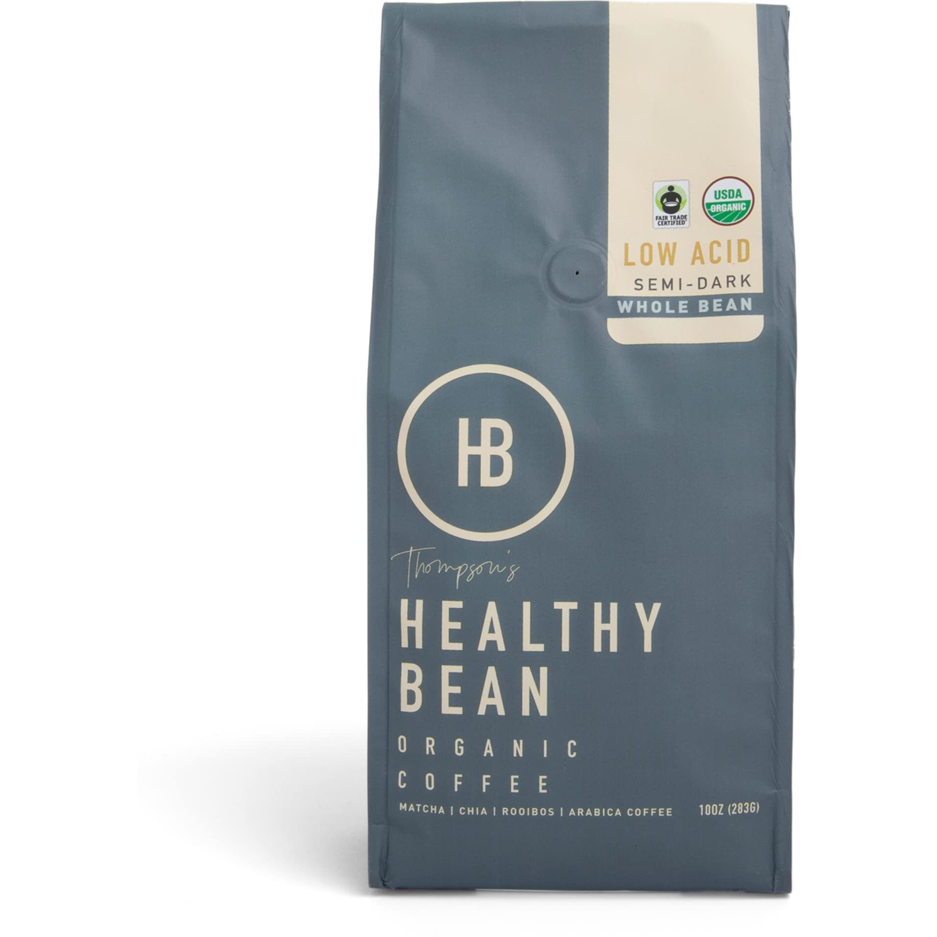 Healthy Bean Coffee - Organic Low Acid Coffee Beans, Superfood Infused Whole Bean Coffee, Clean & Healthy Coffee - Usda Organic Mold Free Coffee Beans, Mycotoxin Free Coffee - Semi-Dark Roast, 10Oz