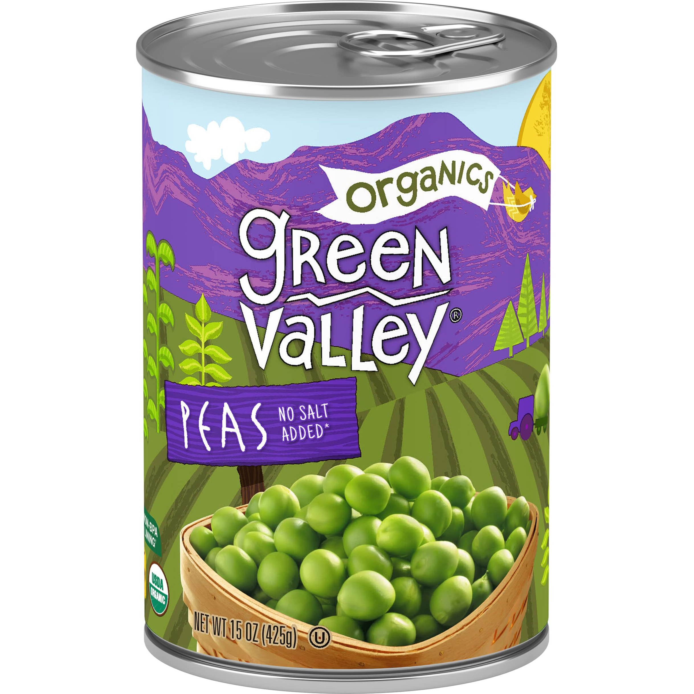 Green Valley Organics Peas | Certified Organic | Deliciously Succulent, Creamy Sweet | 15 Oz Can (Pack Of 4)