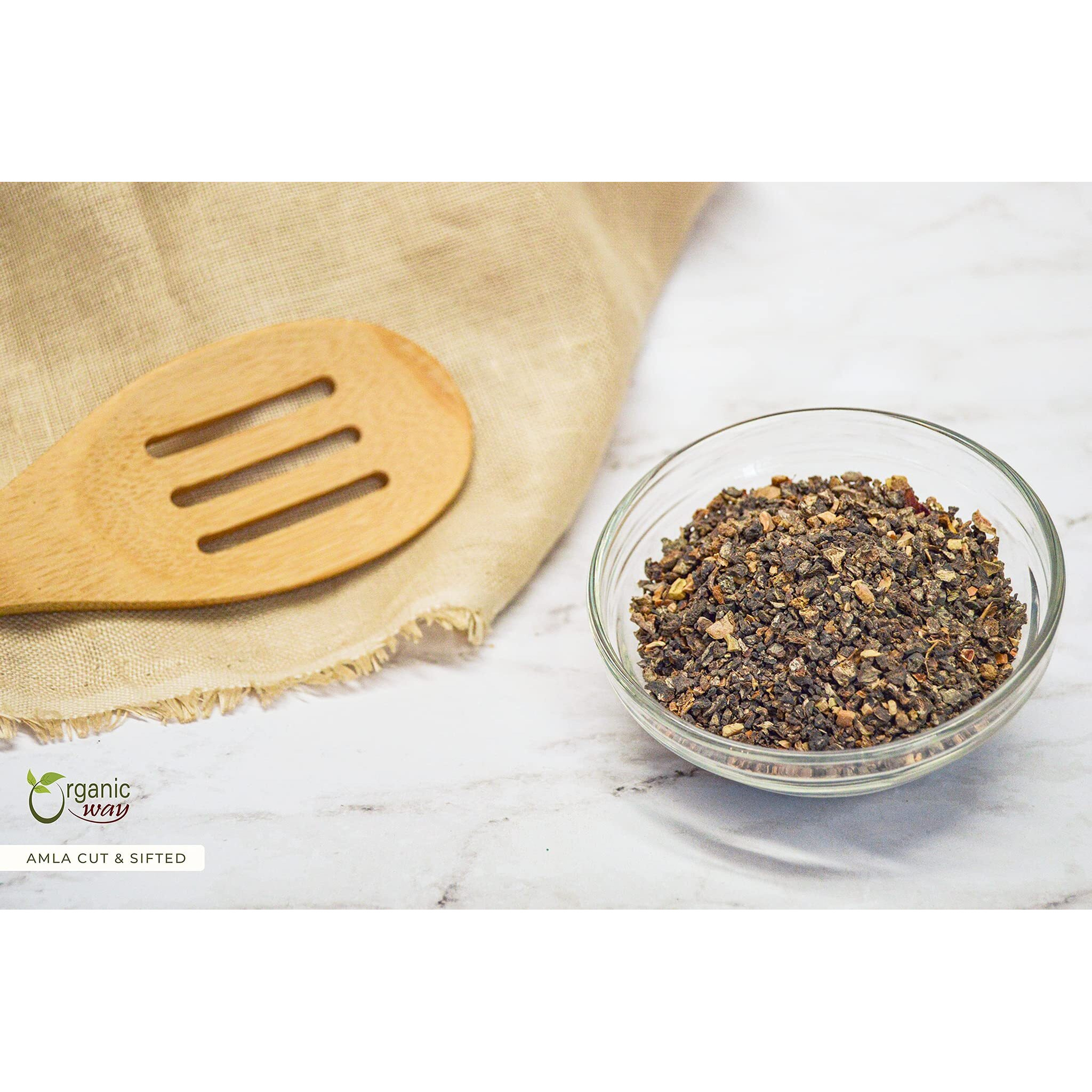 Organic Way Dried Amla/Indian Gooseberry Cut & Sifted (Phyllanthus Emblica) - Organic & Kosher Certified | Raw, Vegan, Non Gmo & Gluten Free | Usda Certified | Origin - India (1/2Lbs / 8Oz)