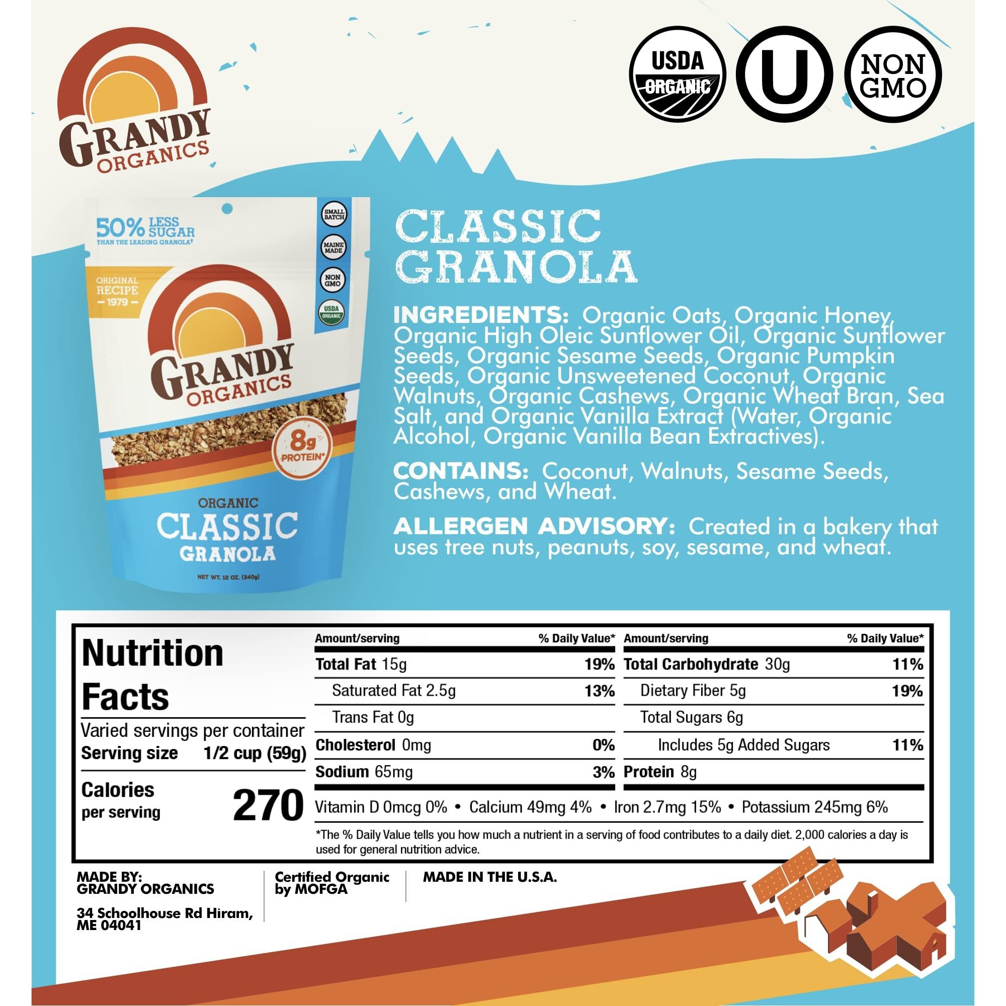 Grandy Organics 10Lb Bulk Bag Organic Granola - Classic Granola With Organic Oats, Pumpkin Seeds, Walnuts & Cashews - Low Sugar, Dairy Free, High Protein Granola, Non-Gmo & Kosher