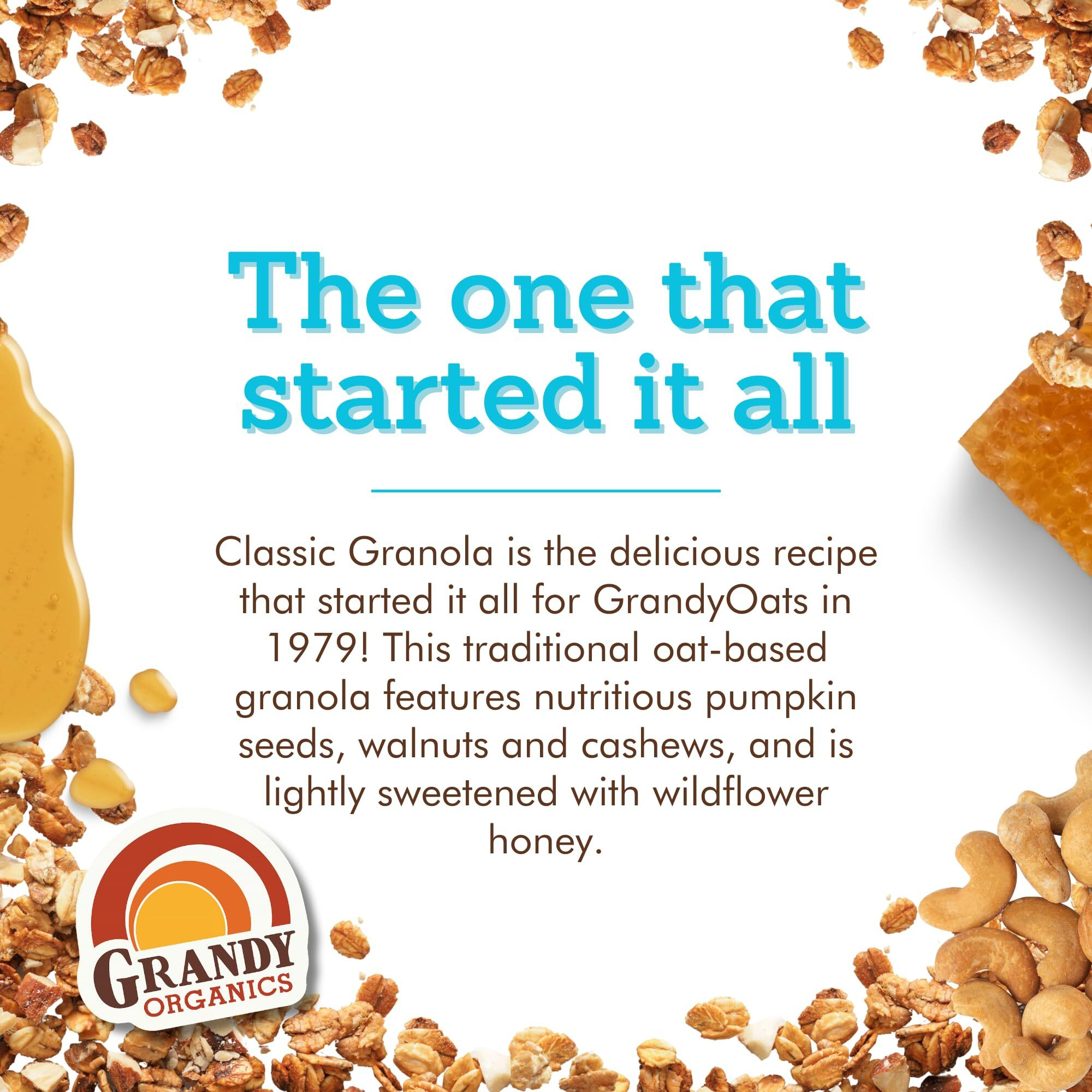 Grandy Organics 10Lb Bulk Bag Organic Granola - Classic Granola With Organic Oats, Pumpkin Seeds, Walnuts & Cashews - Low Sugar, Dairy Free, High Protein Granola, Non-Gmo & Kosher