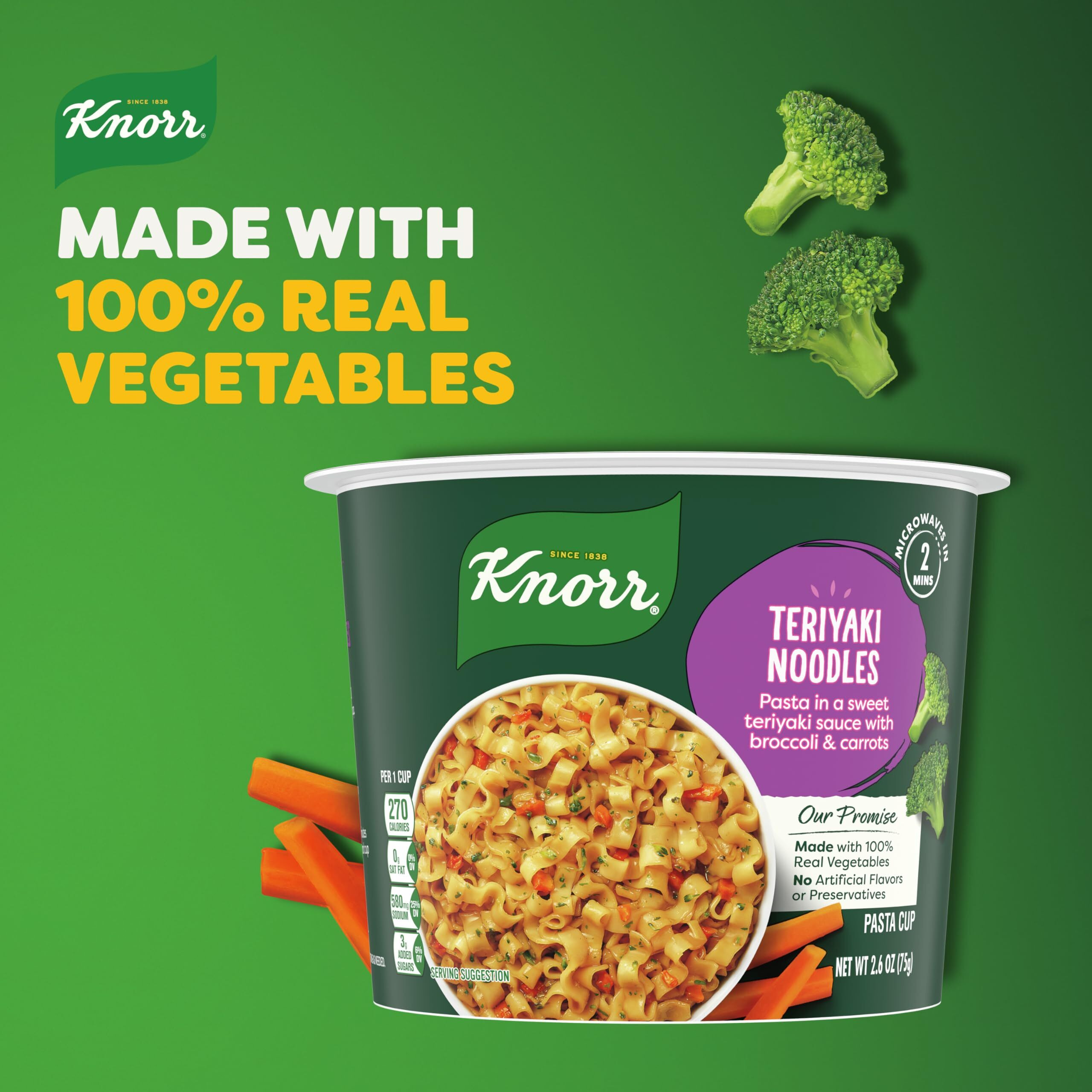 Knorr Pasta Cup 8 Count For A Quick And Easy Meal, Teriyaki Noodles Made With 100% Real Vegetables & No Artificial Flavors Or Preservatives, 2.6 Oz