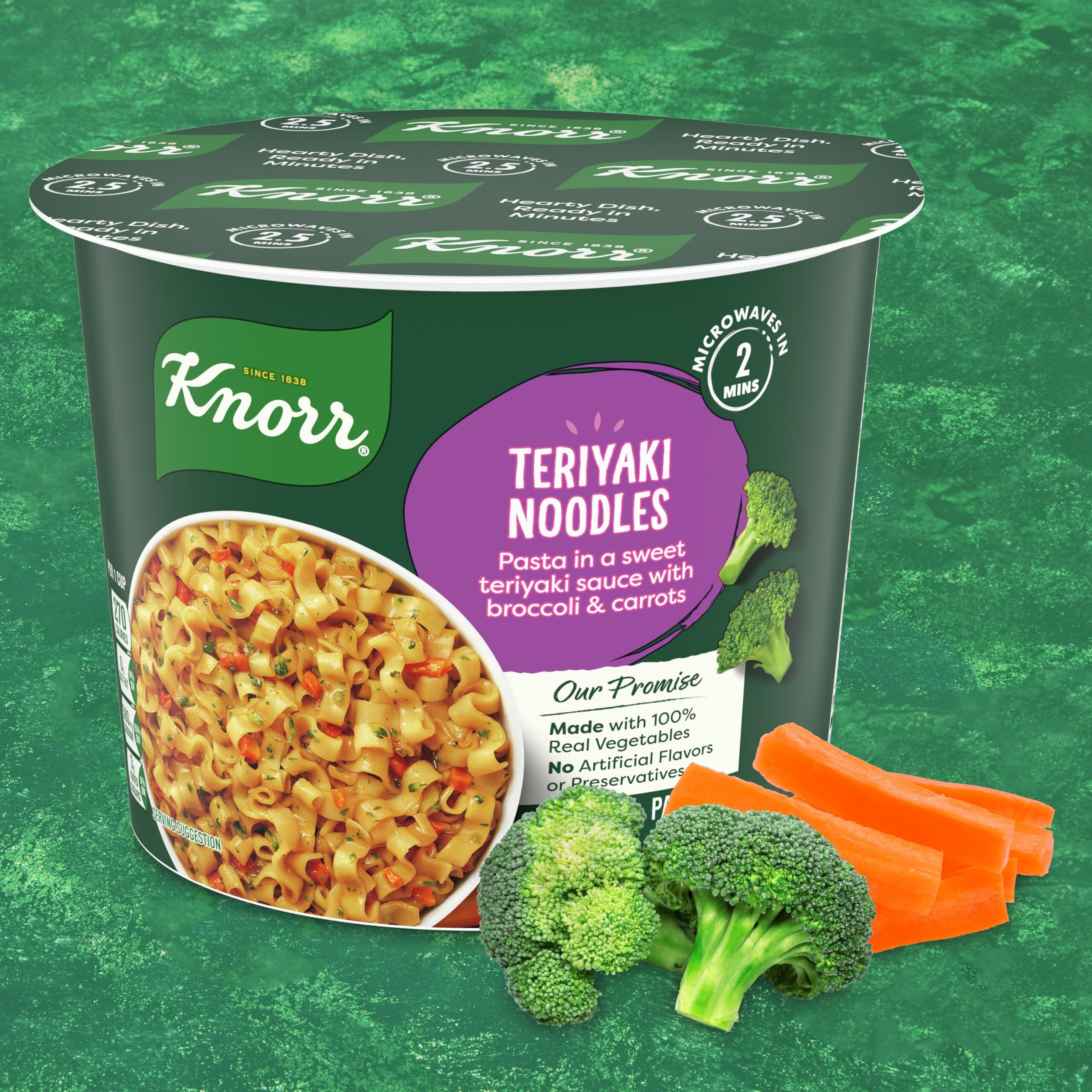 Knorr Pasta Cup 8 Count For A Quick And Easy Meal, Teriyaki Noodles Made With 100% Real Vegetables & No Artificial Flavors Or Preservatives, 2.6 Oz