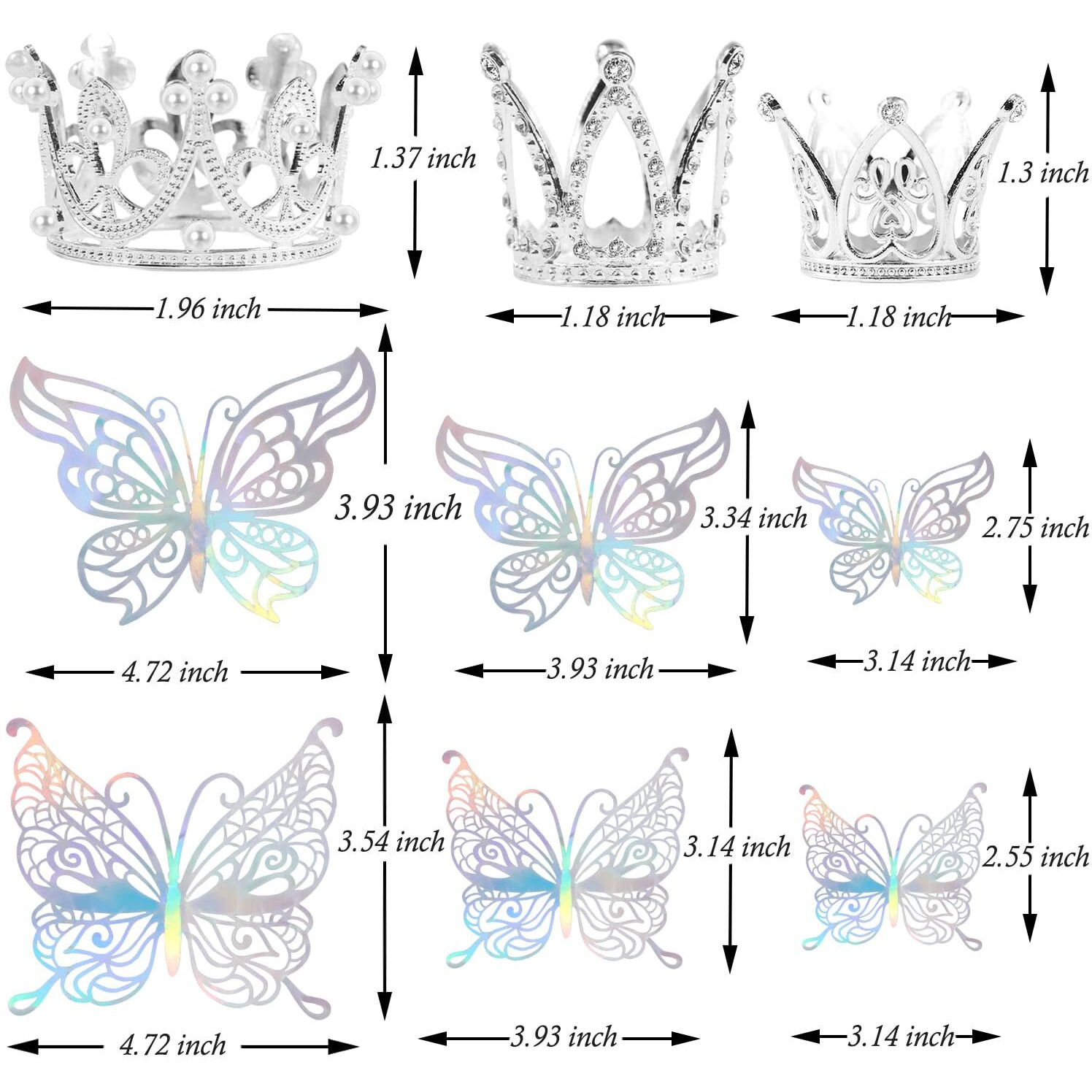 30 Pieces Mini Crown Cake Topper Small Silver Crown Mini Tiara With 3D Silver Butterfly Decoration For Flower Arrangements Crown Cake Topper For Wedding Baby Shower Birthday Party (Silver)