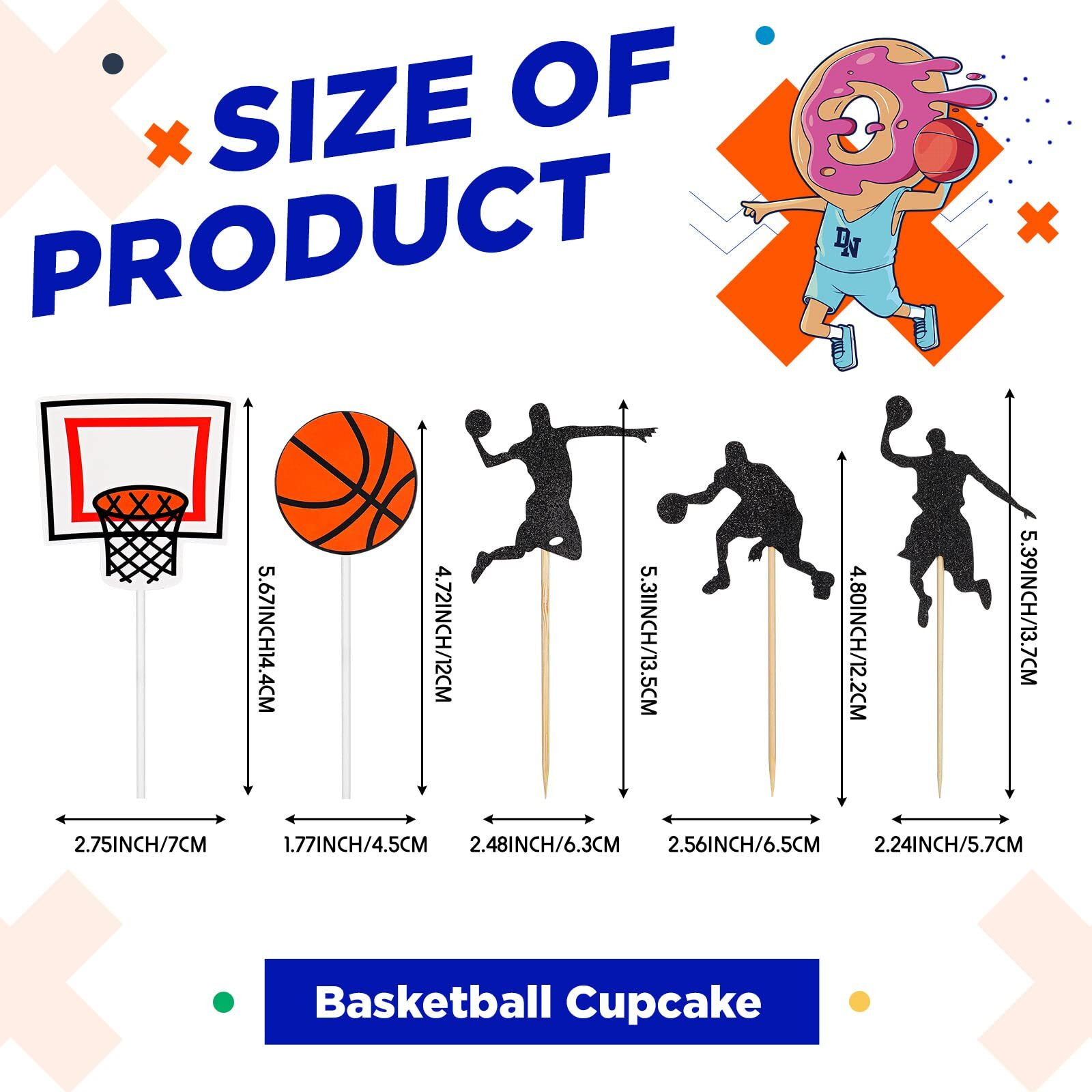 60 Pcs Basketball Action Cake Cupcake Toppers Basketball Sport Summer Birthday Party Decorations Basketball Themed Cake Topper For Basketball Party Supplies Birthday Baby Shower (Basketball)