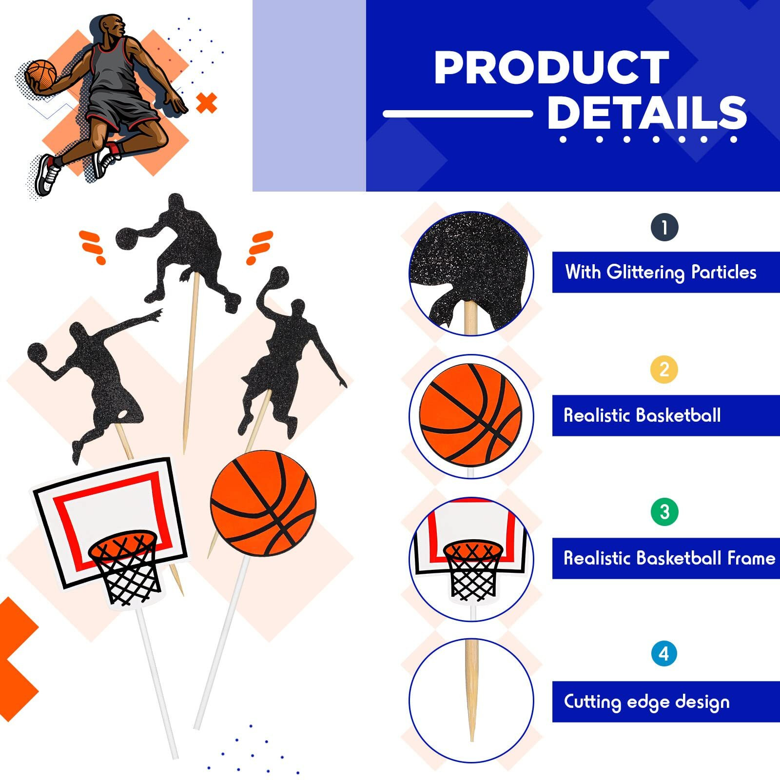 60 Pcs Basketball Action Cake Cupcake Toppers Basketball Sport Summer Birthday Party Decorations Basketball Themed Cake Topper For Basketball Party Supplies Birthday Baby Shower (Basketball)