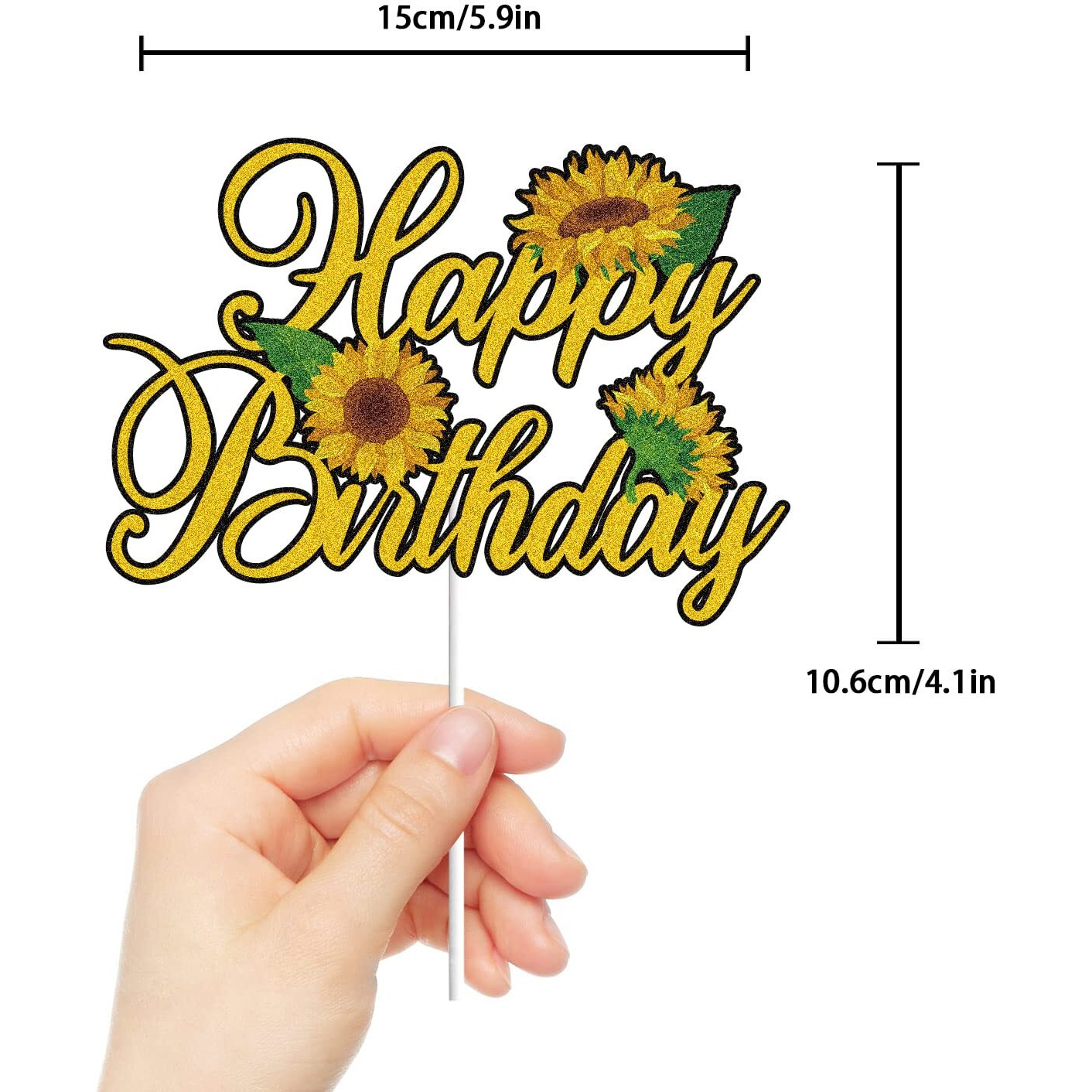 Sunflower Happy Birthday Cake Topper Gold Glitter Summer Theme Kids Boy Girl Birthday Party Supplies Decor