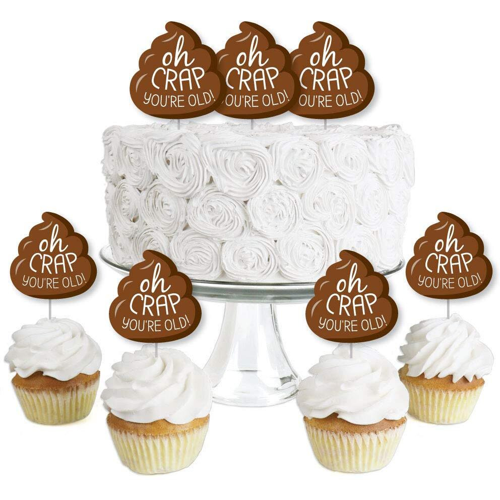 Big Dot Of Happiness Oh Crap, You'Re Old - Dessert Cupcake Toppers - Poop Birthday Party Clear Treat Picks - Set Of 24