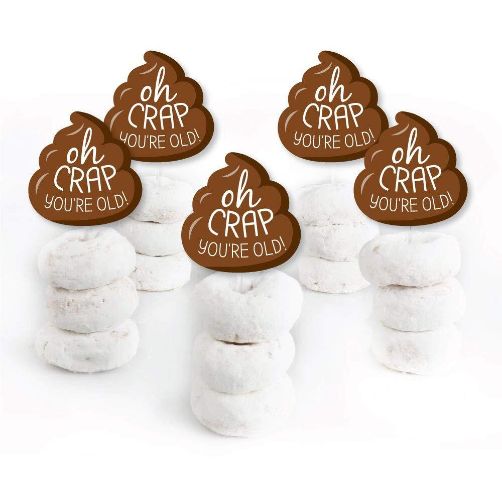 Big Dot Of Happiness Oh Crap, You'Re Old - Dessert Cupcake Toppers - Poop Birthday Party Clear Treat Picks - Set Of 24