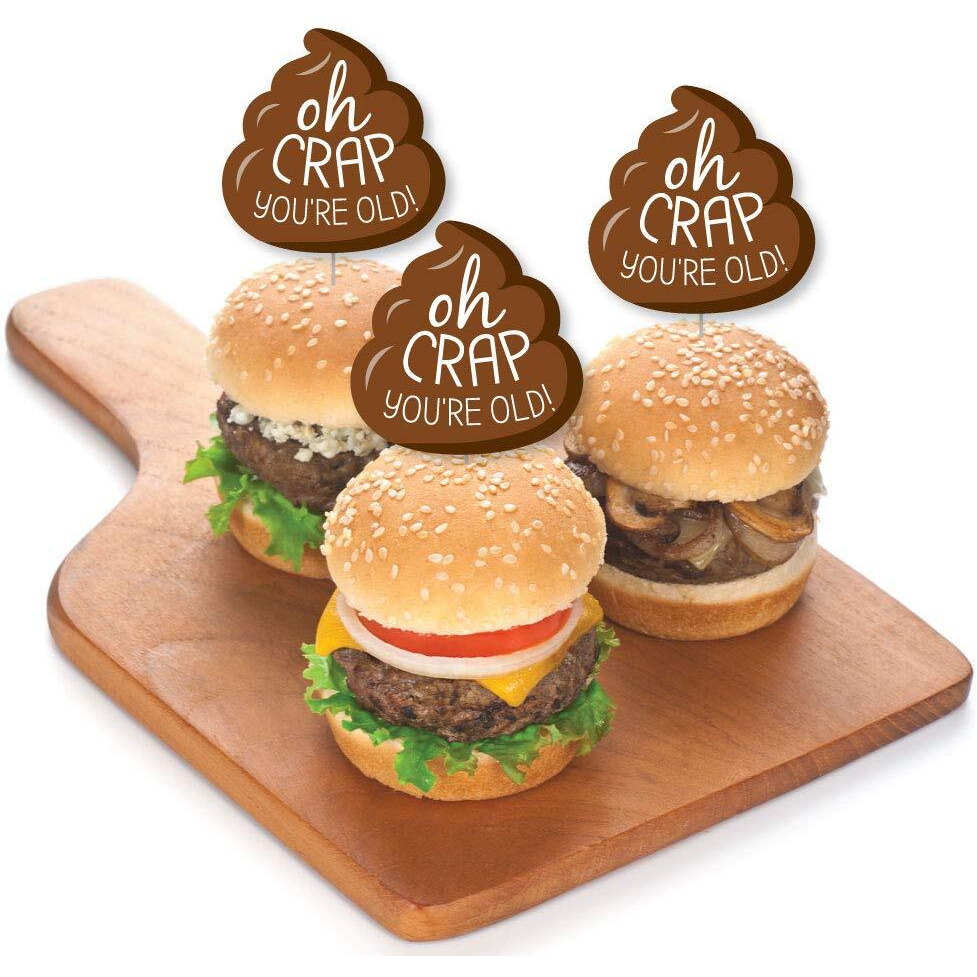 Big Dot Of Happiness Oh Crap, You'Re Old - Dessert Cupcake Toppers - Poop Birthday Party Clear Treat Picks - Set Of 24