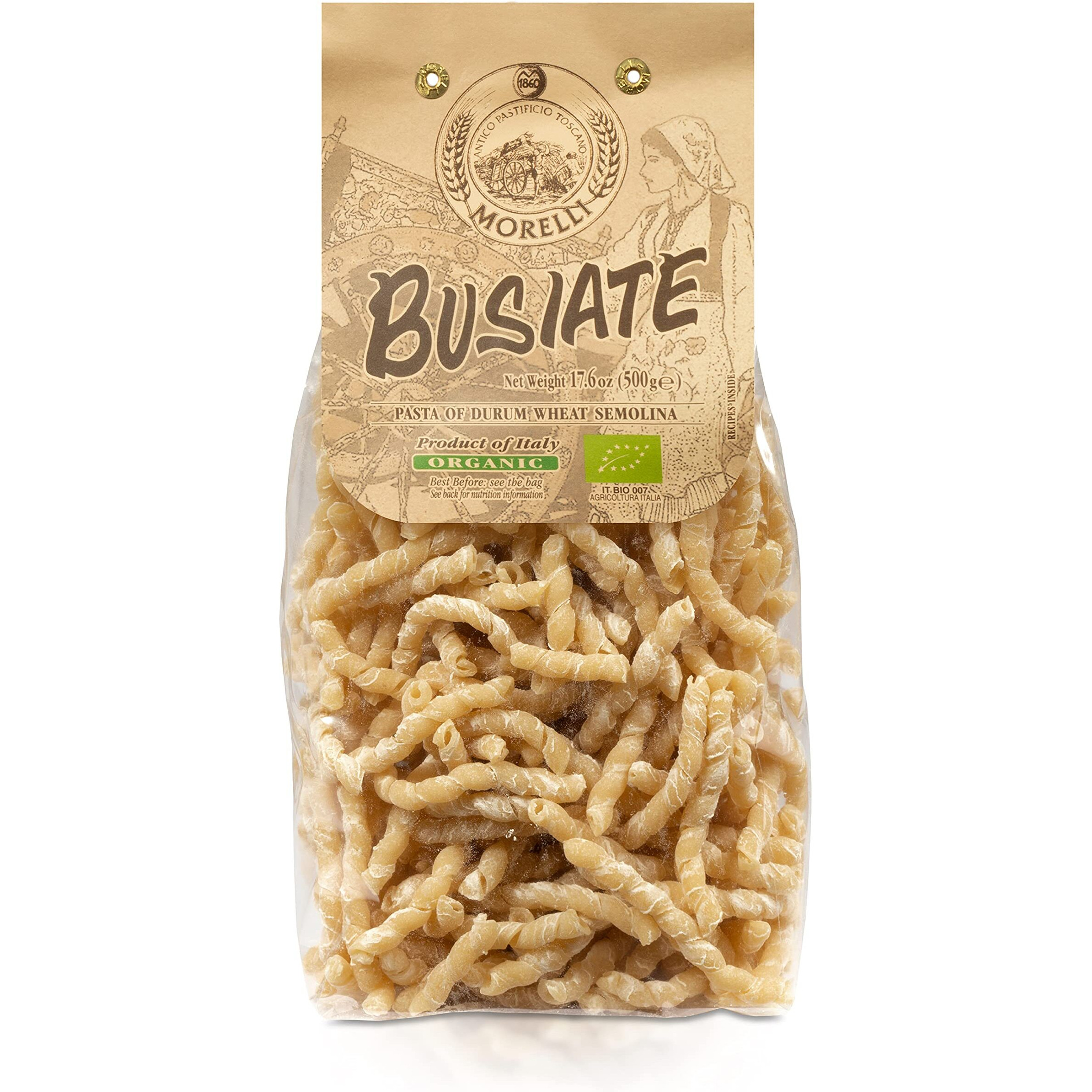 Morelli Spiral Pasta - Organic Premium Durum Wheat Semolina Italian Pasta From Italy - Protein-Rich, Ancient Grains, All Natural, Gourmet Italian - Busiate Pasta (Trofie, Gemelli) 17.6 Oz - Pack Of 1