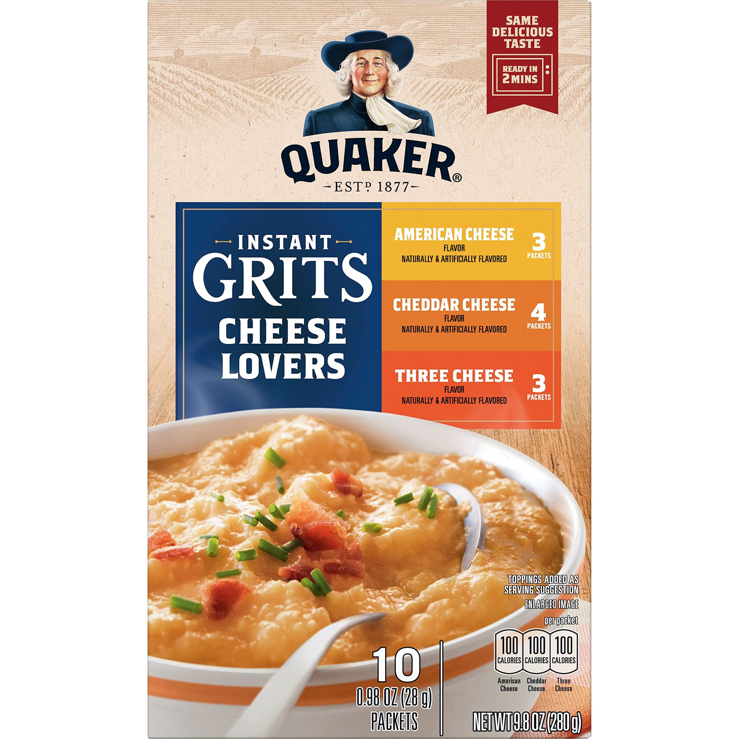 Quaker Instant Grits, Cheese Lovers Variety Pack, 0.98Oz Packets (10 Pack)