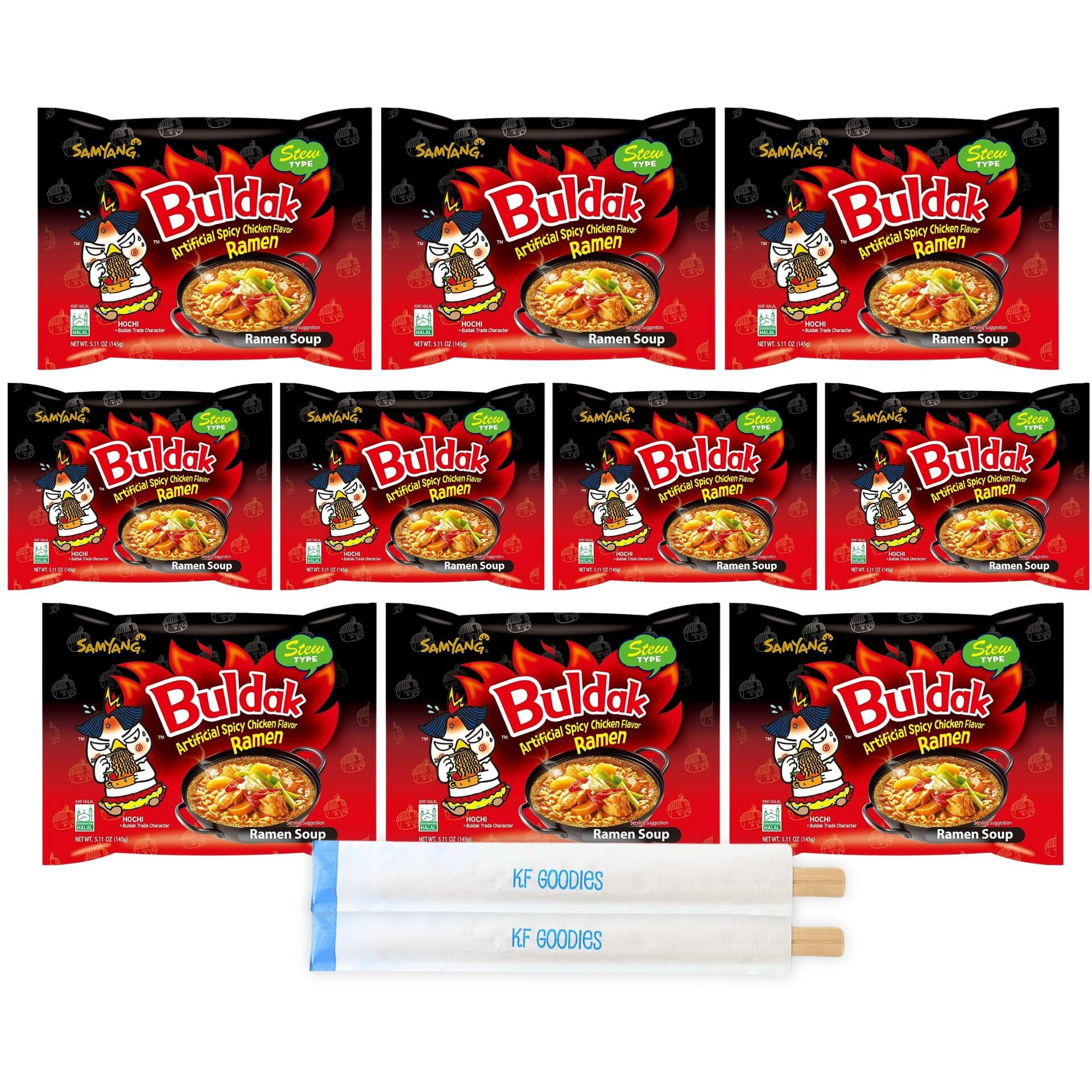 Samyang Buldak Hot Spicy Chicken Ramen Noodle Korean Stir-Fried Ramen, Stew Flavor, 5 Pack For Each Flavor (10, Stew)