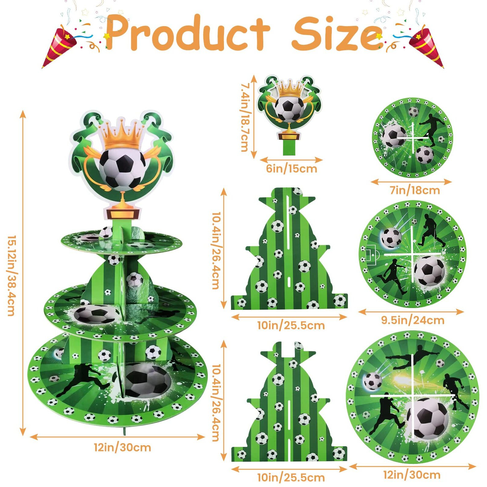 Soccer Themed Birthday Party Supplies, Soccer Party Decorations, 3 Tier Soccer Cardboard Cupcake Stand, Soccer Cake Topper Sports Theme Party Supplies For Teenagers Birthday