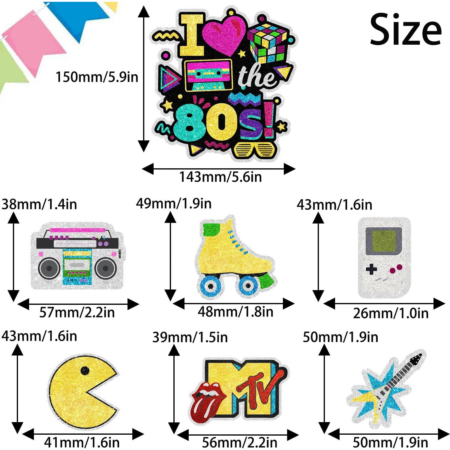 Together Back To The 80S Cake Topper Set - Retro Throwback Theme I Love 80S Honeycomb Roller Disco Radio Happy Birthday Hip Hop Party Decorations - One Cake Topper And 6 Pcs Cupcake Toppers