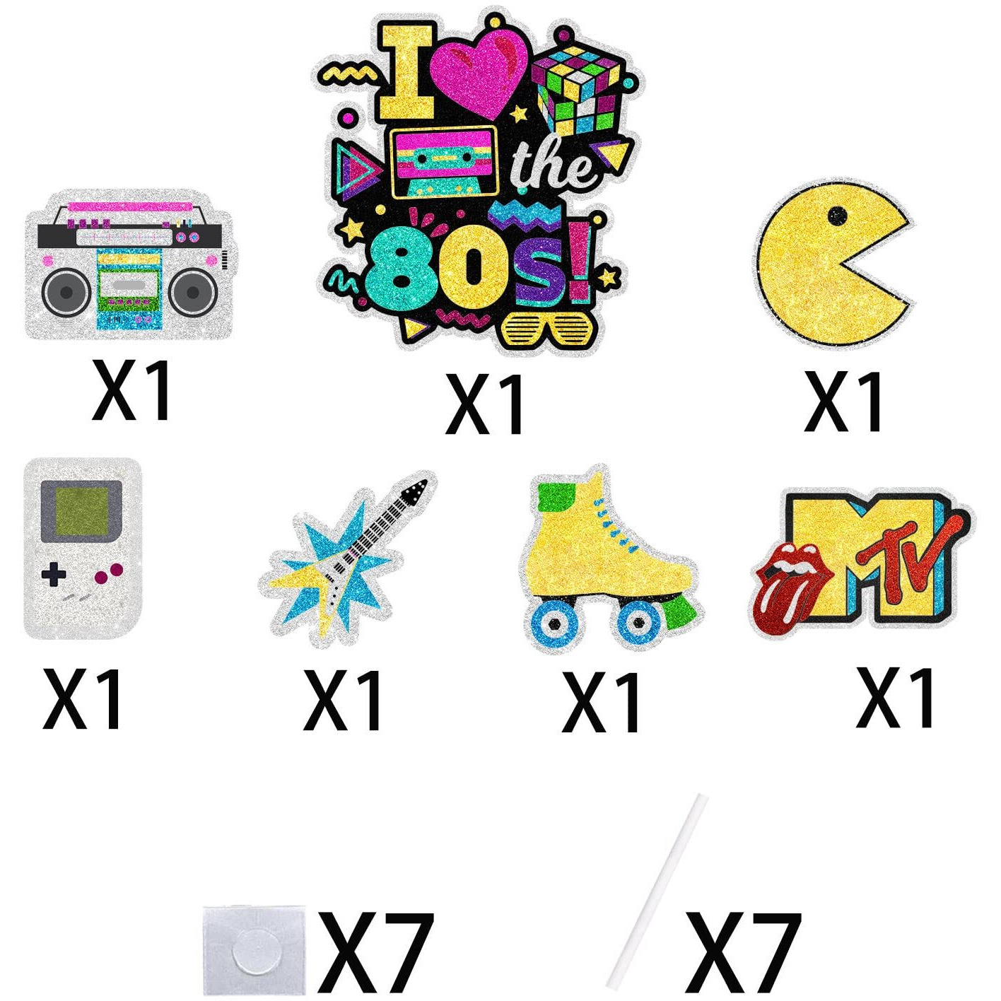 Together Back To The 80S Cake Topper Set - Retro Throwback Theme I Love 80S Honeycomb Roller Disco Radio Happy Birthday Hip Hop Party Decorations - One Cake Topper And 6 Pcs Cupcake Toppers