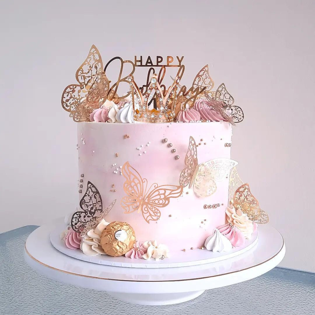 30 Pieces Mini Crown Cake Topper Small Rose Gold Crown Mini Tiara With 3D Rose Gold Butterfly Decoration 3D For Flower Arrangements Crown Cake Topper For Wedding Baby Shower Birthday Party (Rose Gold)